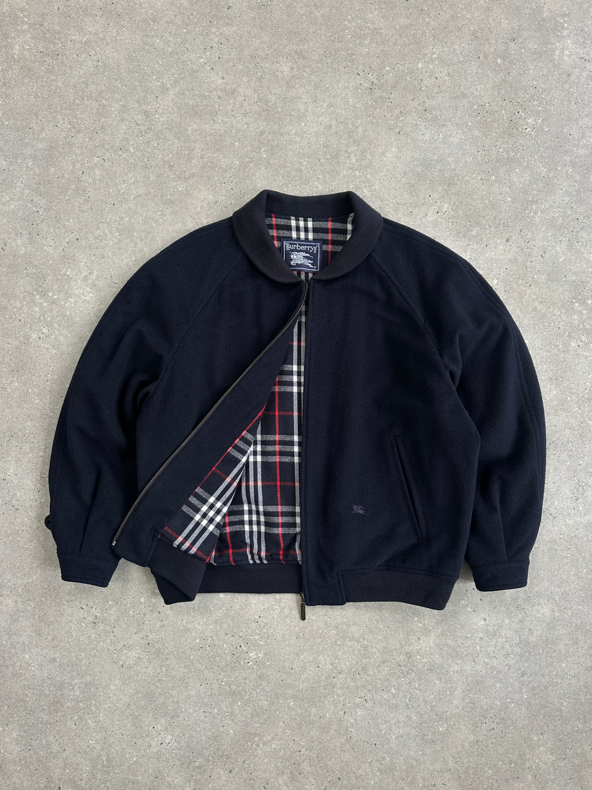 Burberry 1990s Pure Wool Check Logo Bomber Jacket - L/XL | SYLK