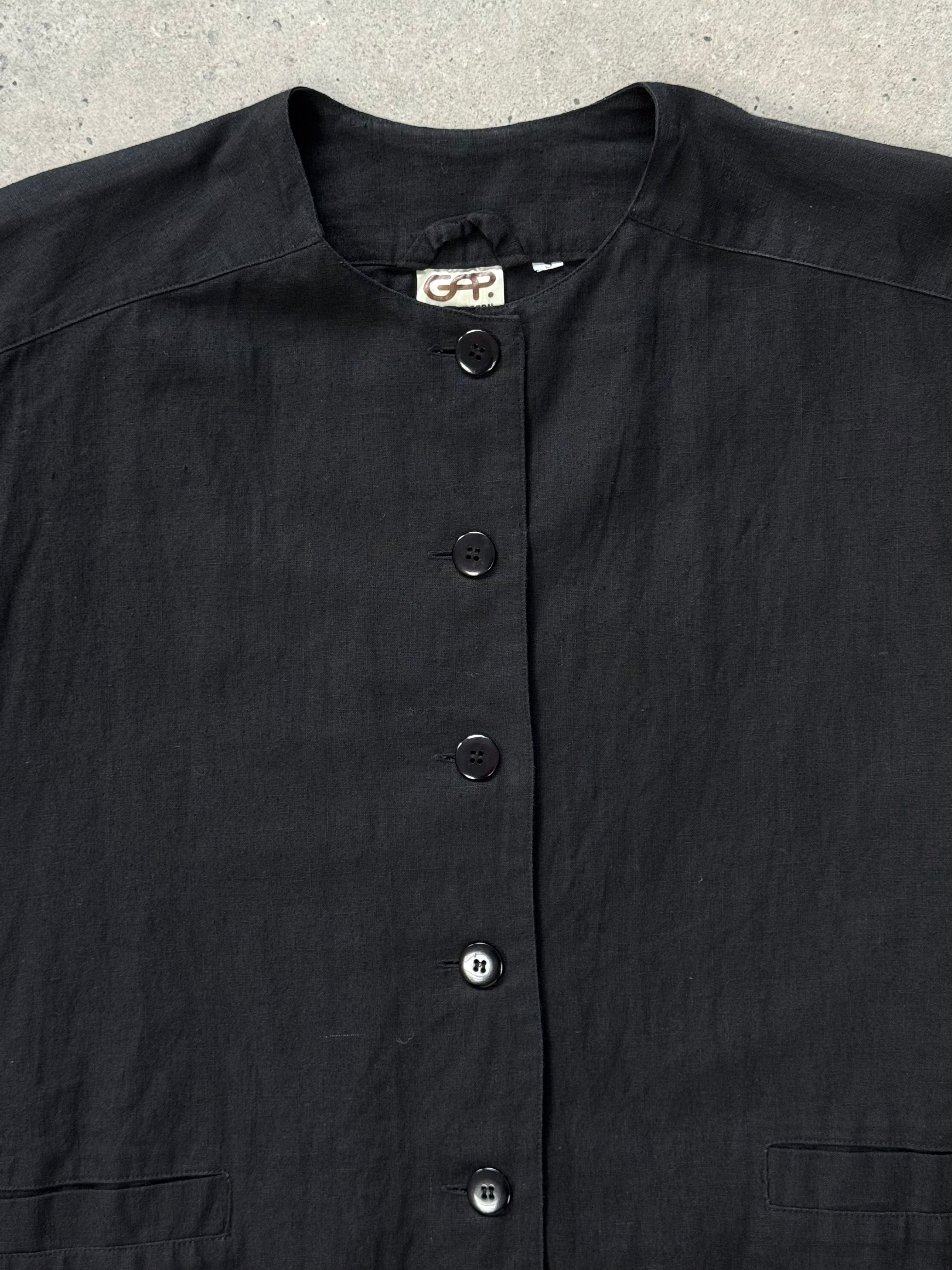 Vintage 1990s linen cotton boxy crop jacket in size M, featuring a classic vintage jacket style with a relaxed fit.