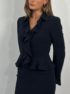 Escada 1990s Pure Wool Ruffle Skirt Suit - S W26 - SYLK