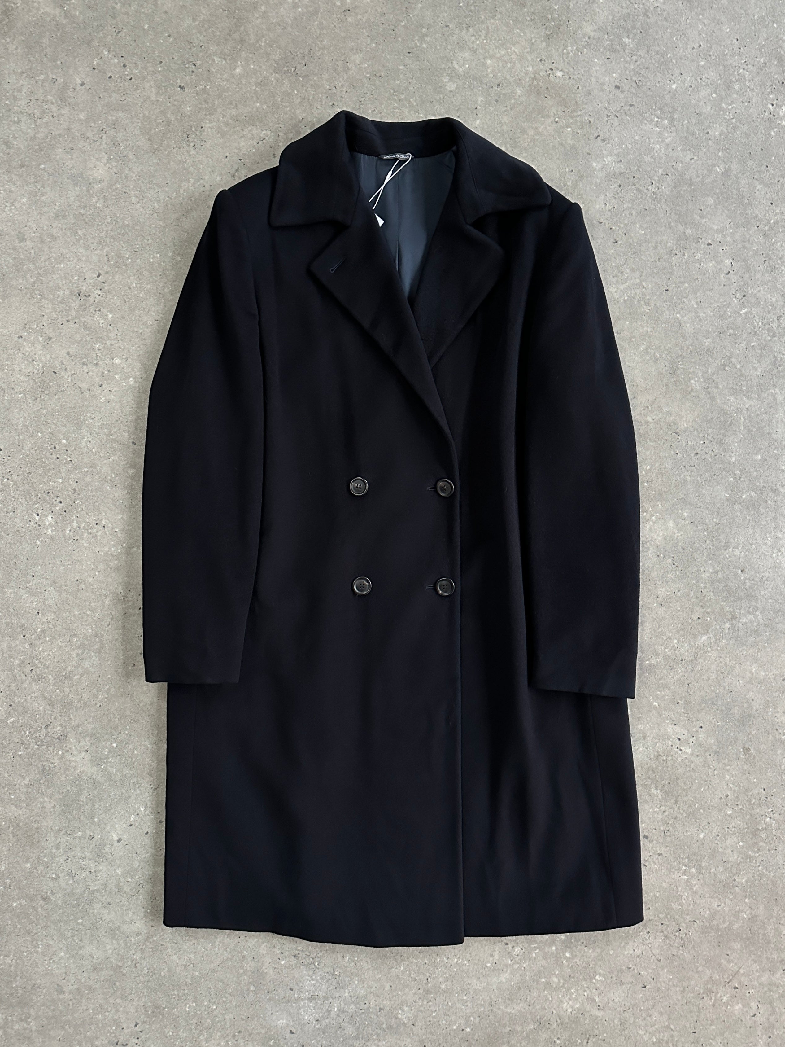 Loro Piana pure wool double-breasted coat in size L/XL, stylish and warm outerwear with classic design and tailored fit.