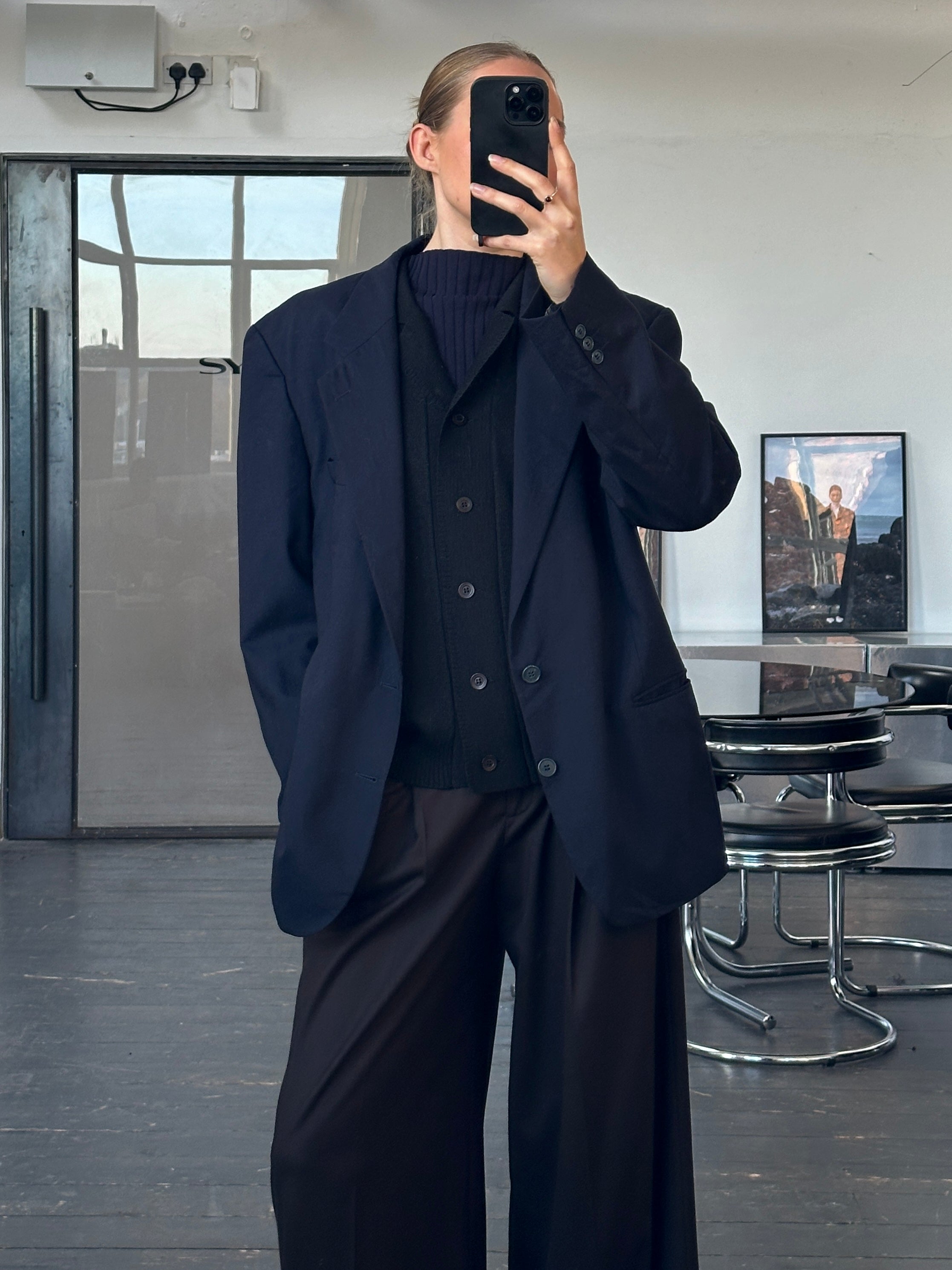 Yves Saint Laurent men's 1990s pure wool single-breasted blazer in size 44R/XL, tailored fit with notch lapel and classic design.