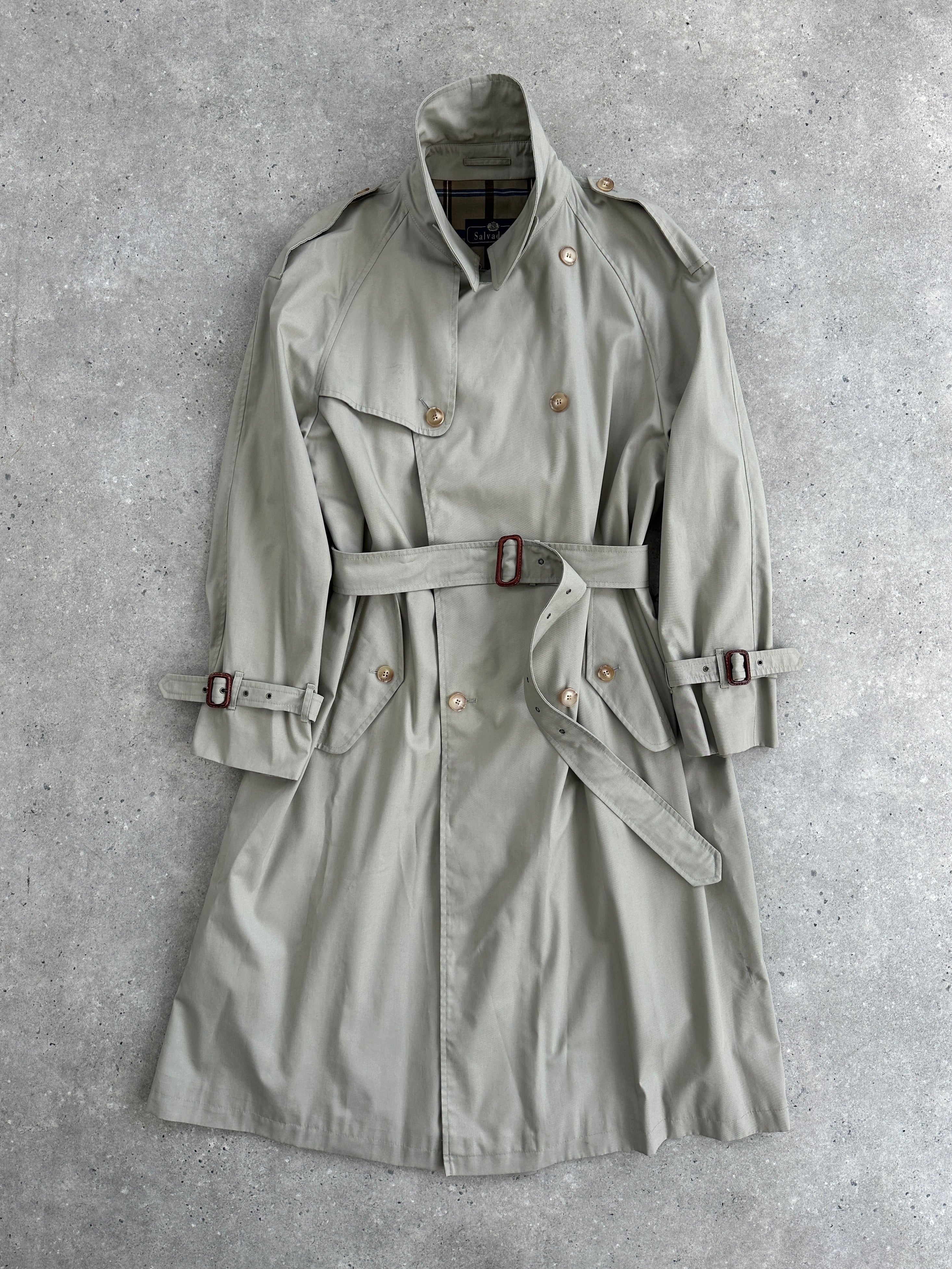Italian Vintage Double Breasted Belted Trench Coat - XL - SYLK