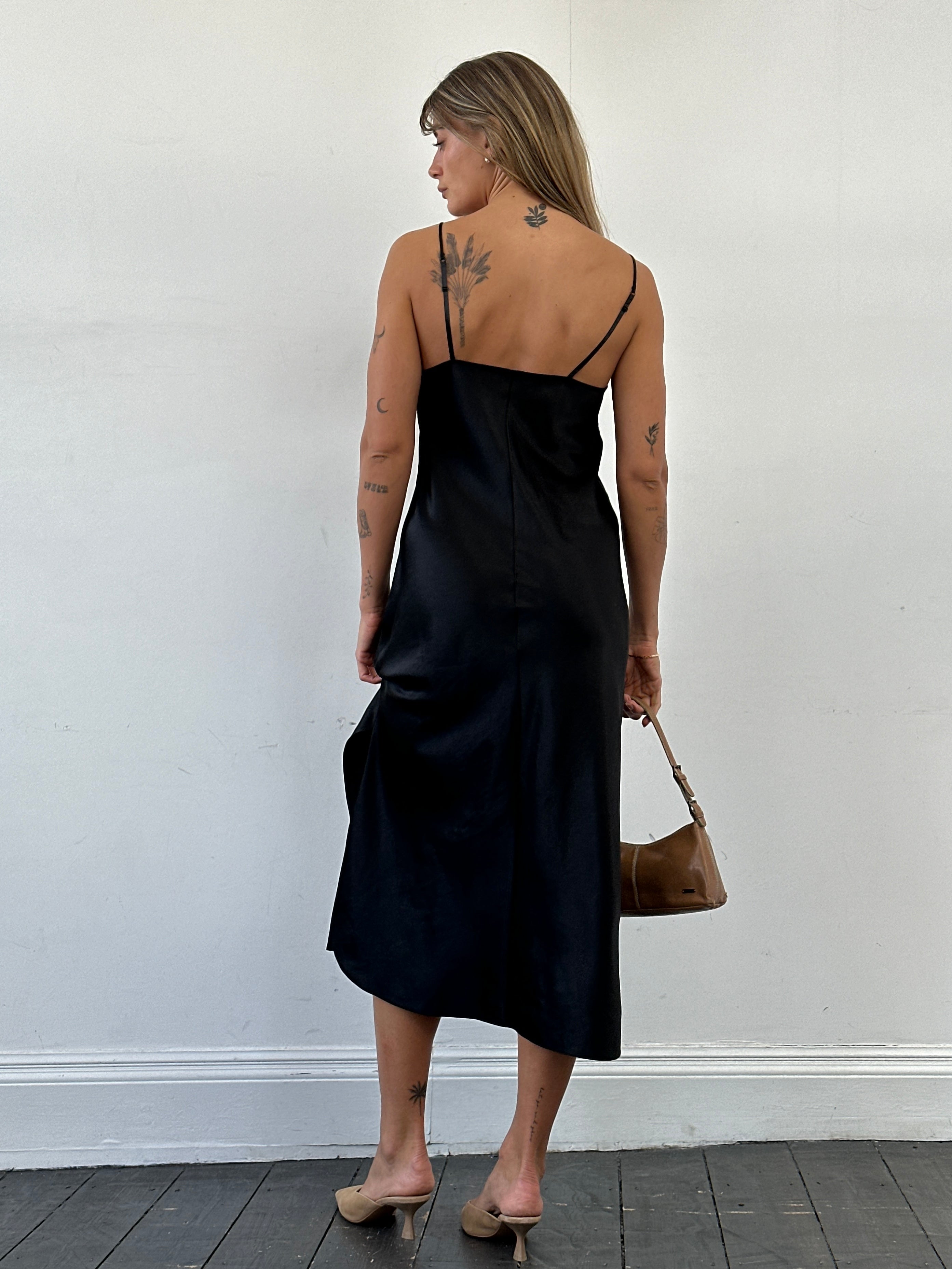 St Michael satin side split slip dress in size M, featuring a sleek design with a side slit and smooth satin fabric.