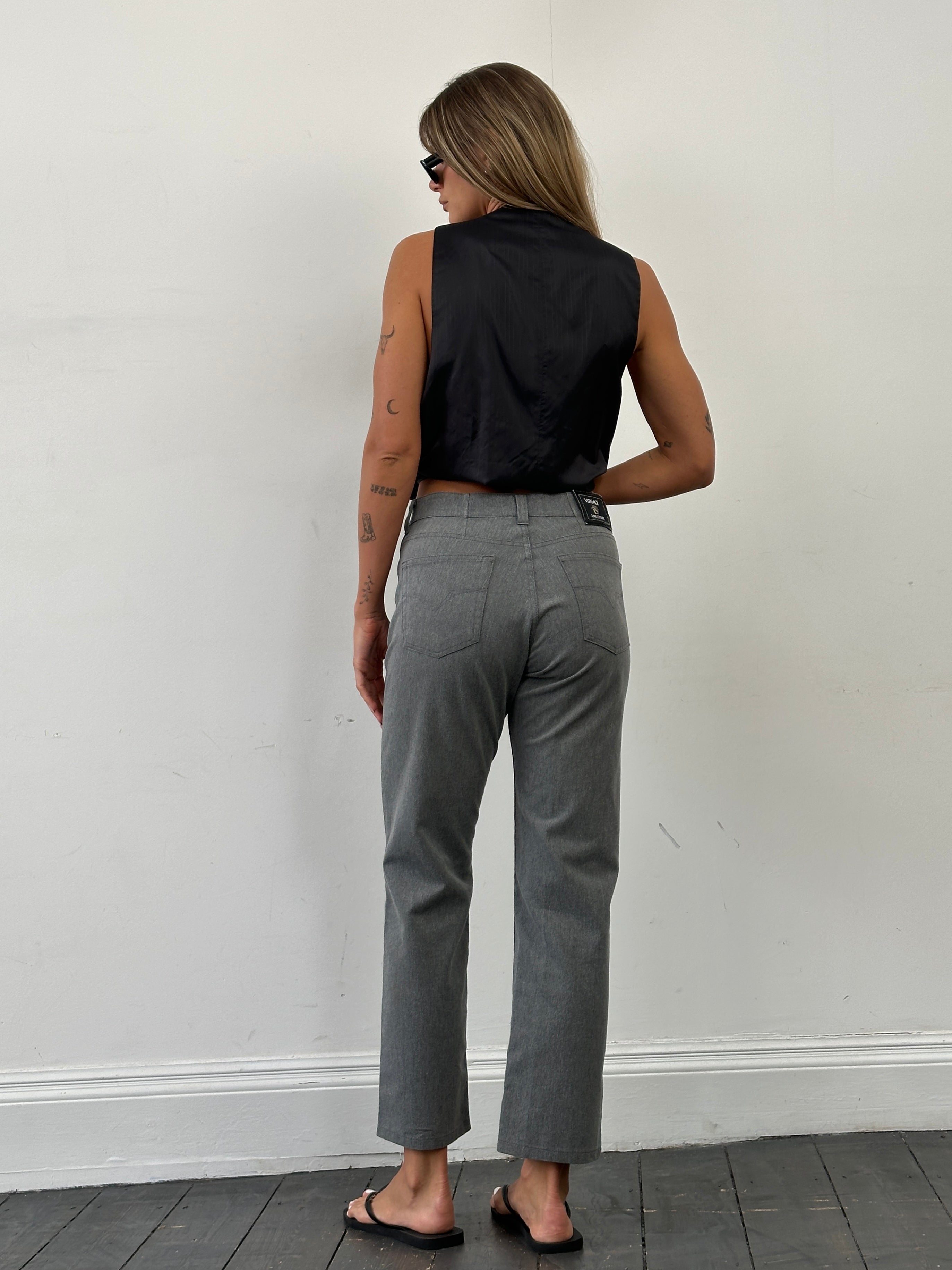 Versace Jeans Couture high waisted straight leg jeans in size W28, denim with classic styling and brand logo details