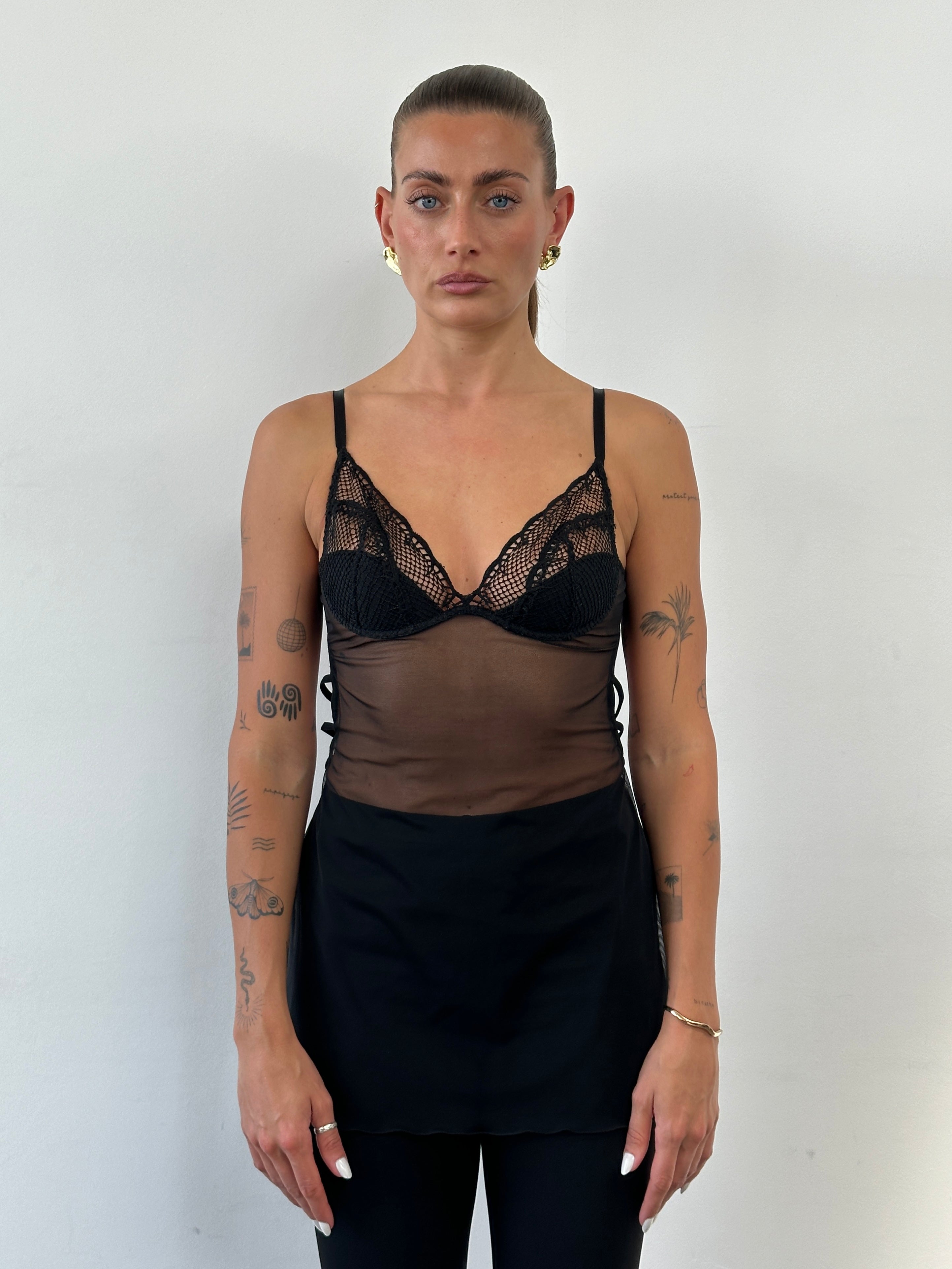 Vintage Italian vintage sheer babydoll lingerie top, lightweight and delicate with elegant lace details, size small.