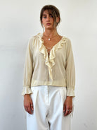 Max Mara Pure Silk Ruffle Tie Front Blouse - S/M - SYLK