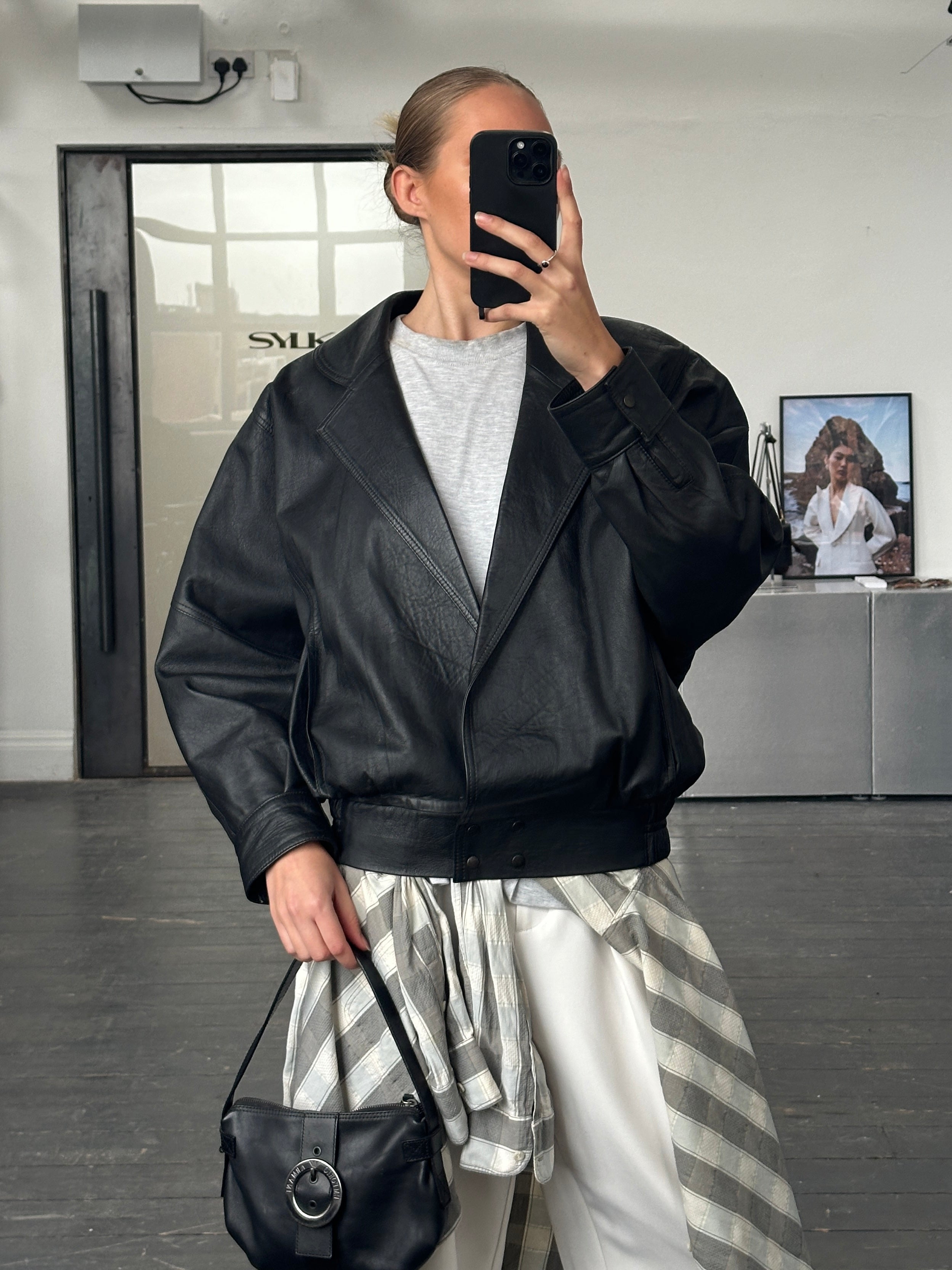 Vintage 1990s Lamb Leather Bomber Jacket - M - SYLK