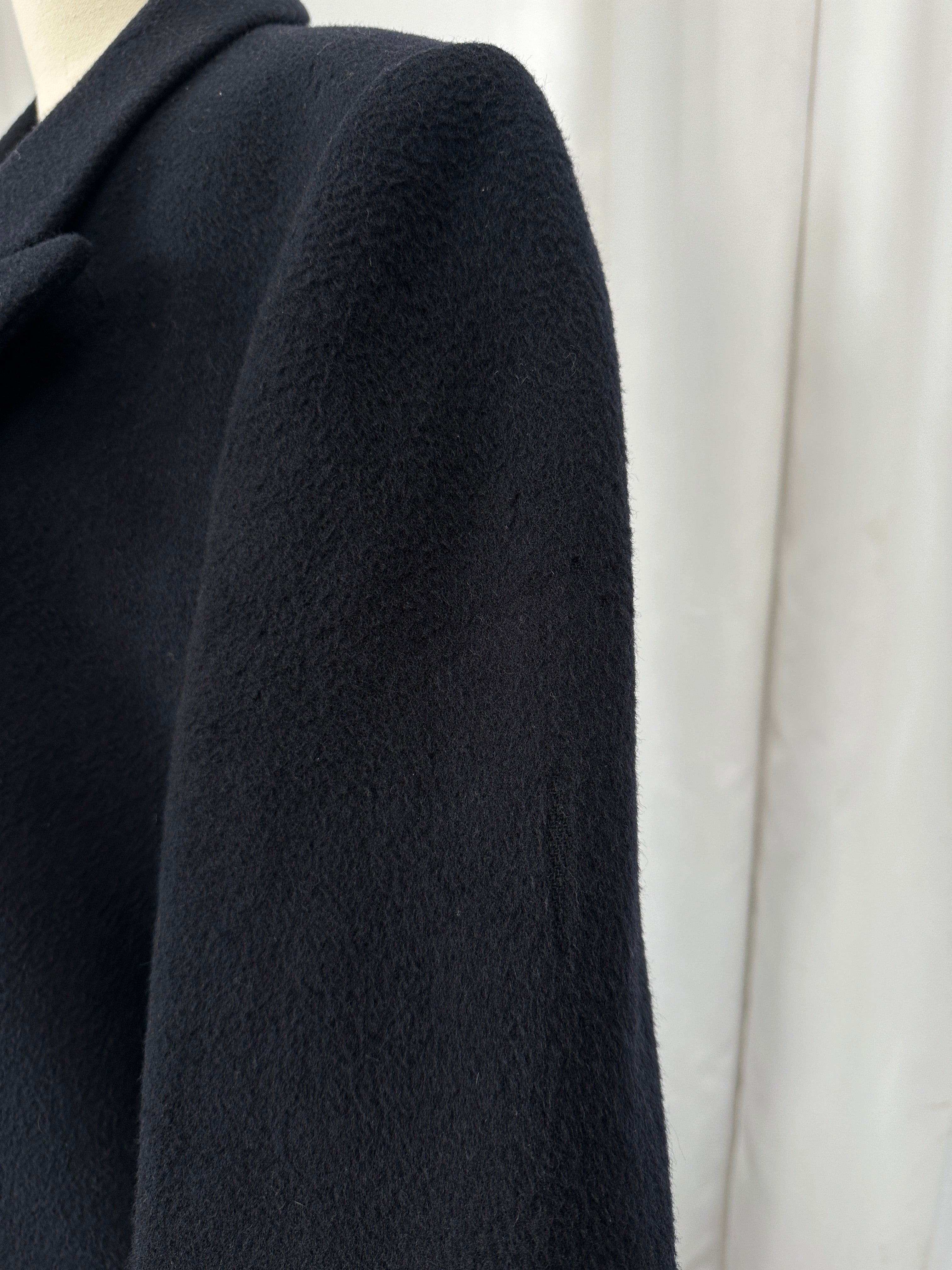 Vintage British 1990s wool cashmere double-breasted coat, XL size, showcasing classic style and tailored fit.
