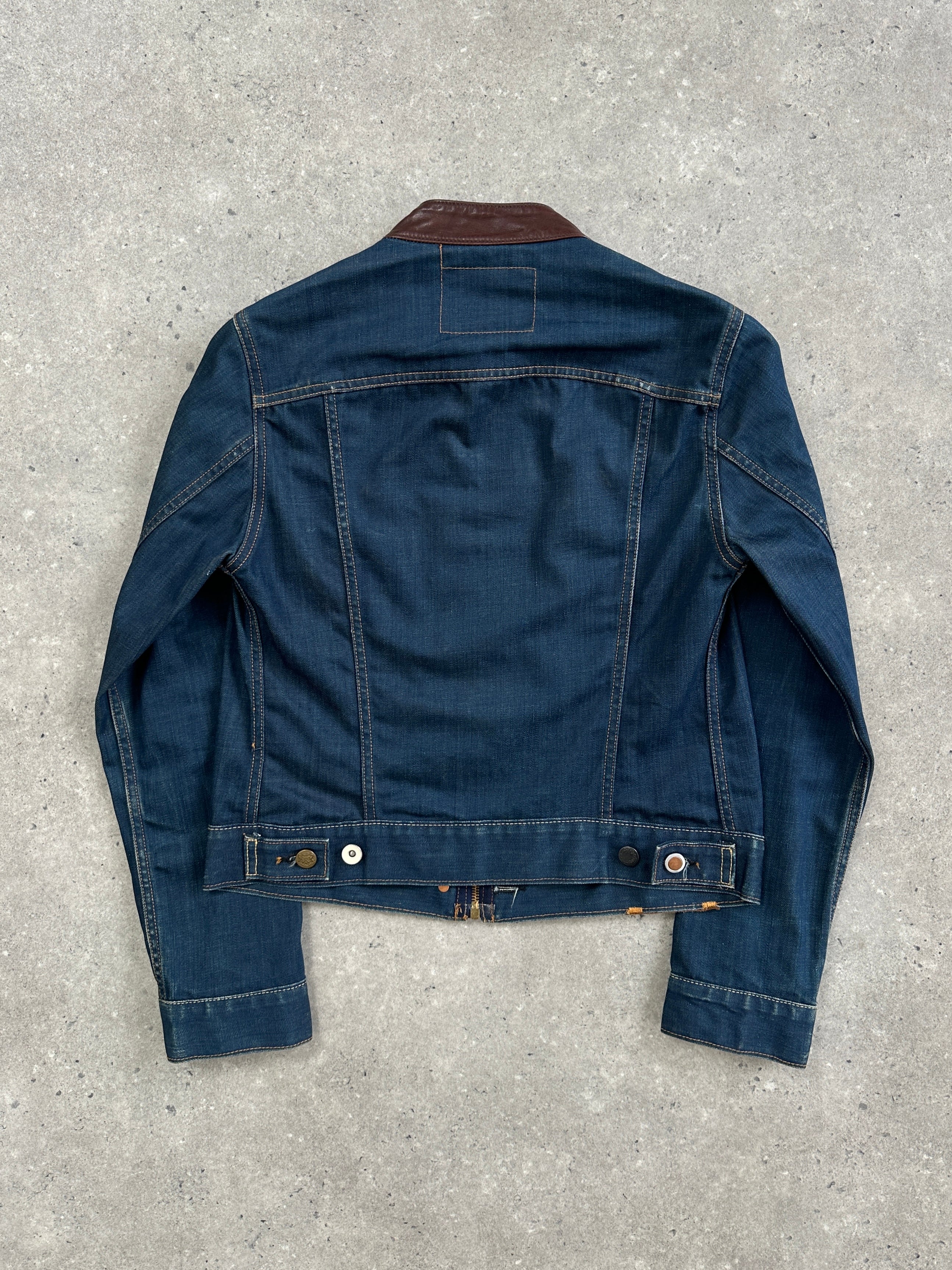 Vintage Hollywood Trading Company HTC 2000s Night Flyer Moto Denim Jacket in size S, featuring classic motorcycle style and dark wash denim.