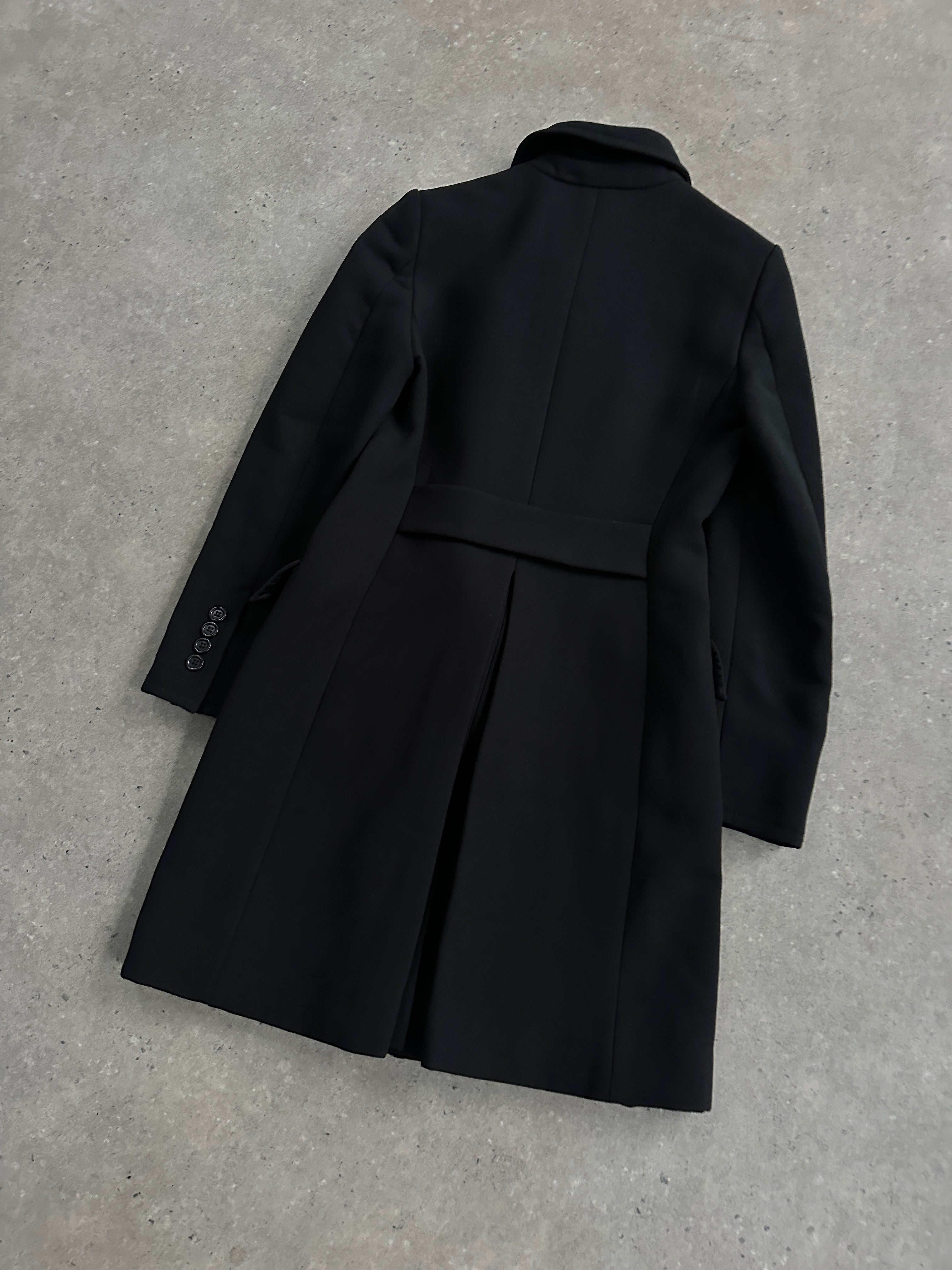 Marella 2000s pure wool double-breasted tailored coat in size S, shown in a neutral color with classic lapels and structured fit.