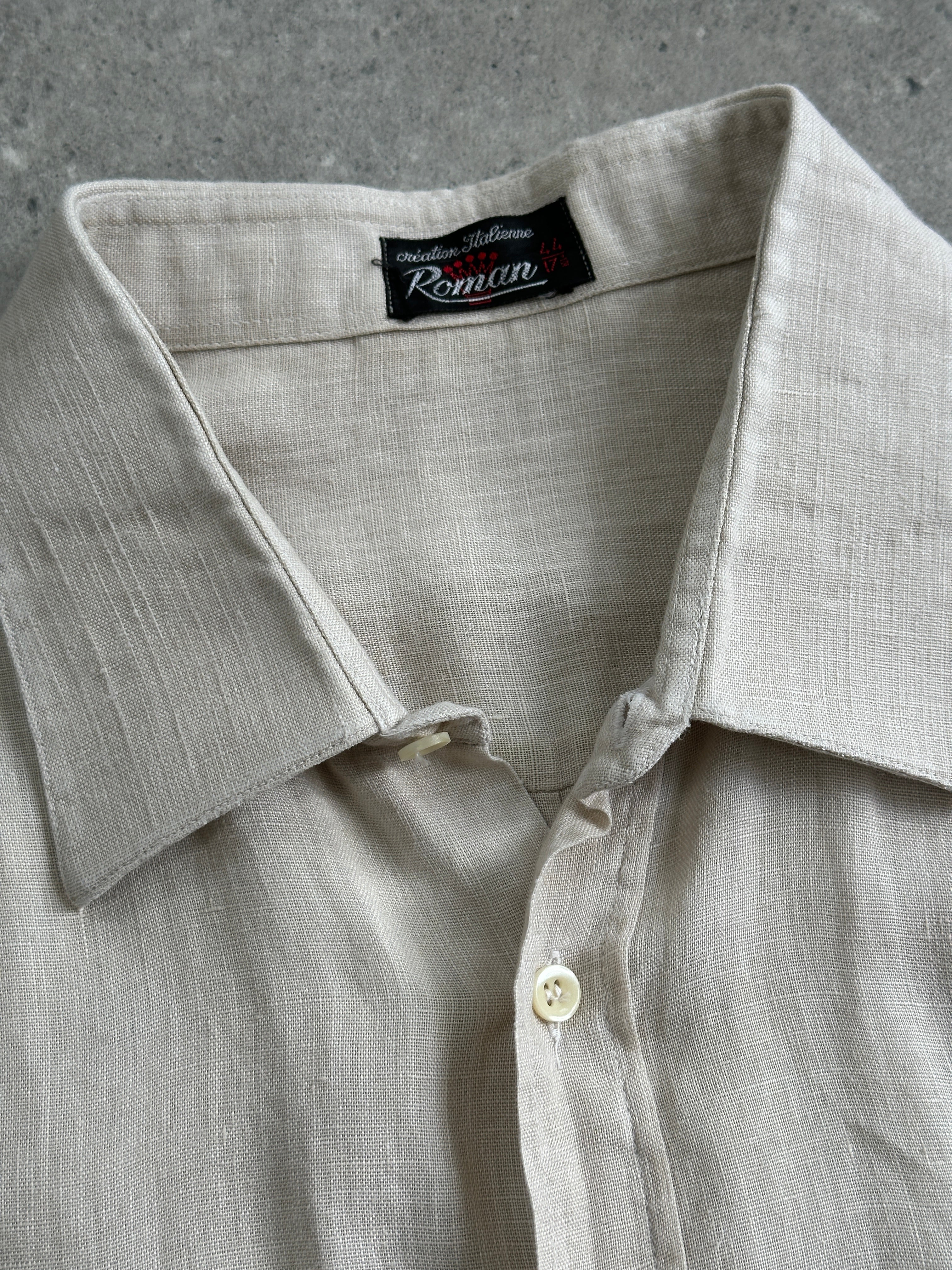 Vintage Italian 1990s pure linen short sleeve shirt in XL, featuring classic design and lightweight fabric.