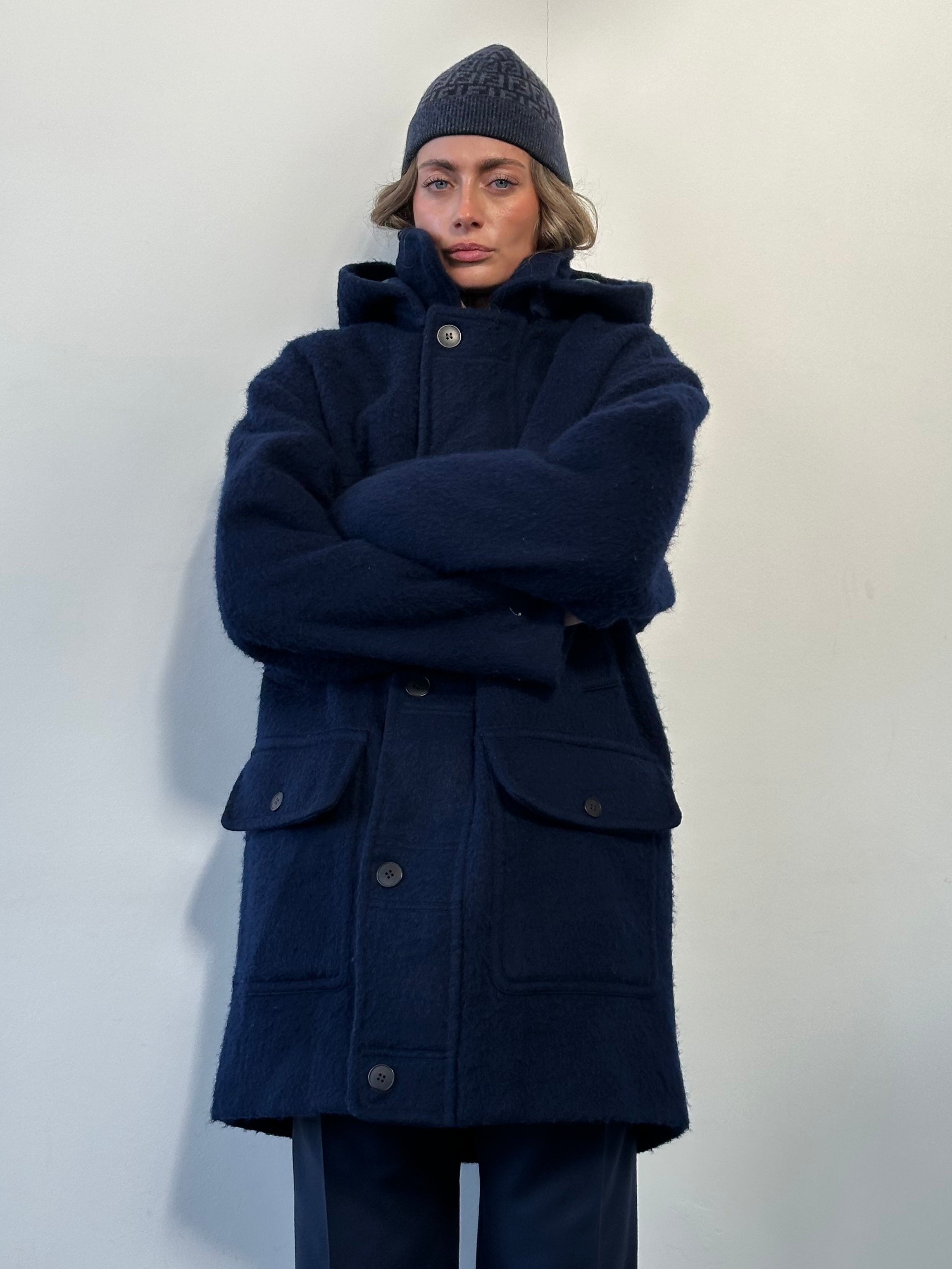 Yves Saint Laurent 1980s pure wool hooded coat in XL/XXL, stylish vintage coat with a hood and classic design.