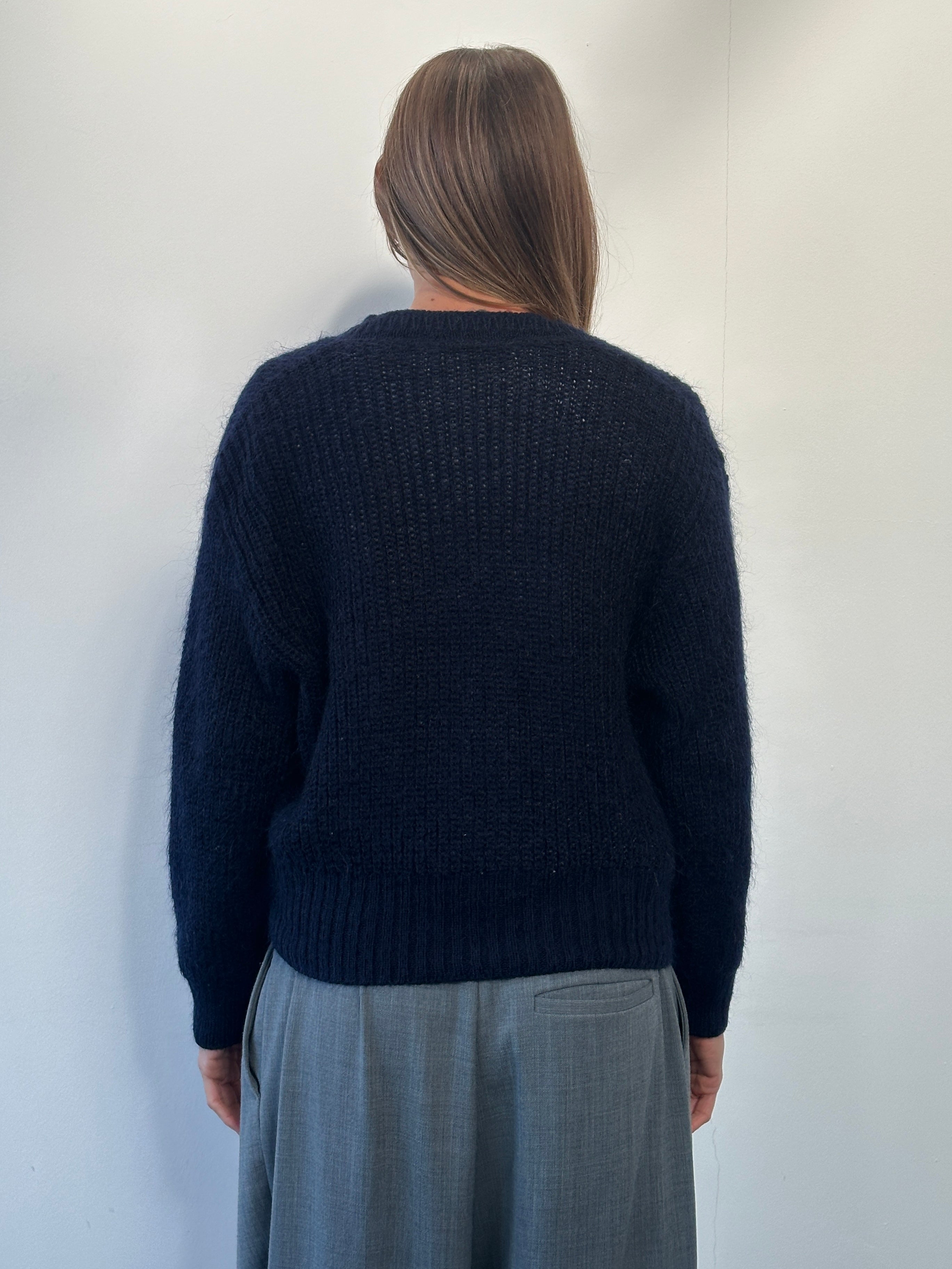 St Michael 1990s mohair double-breasted cardigan in size M, soft beige color, featuring classic knit pattern and button details.