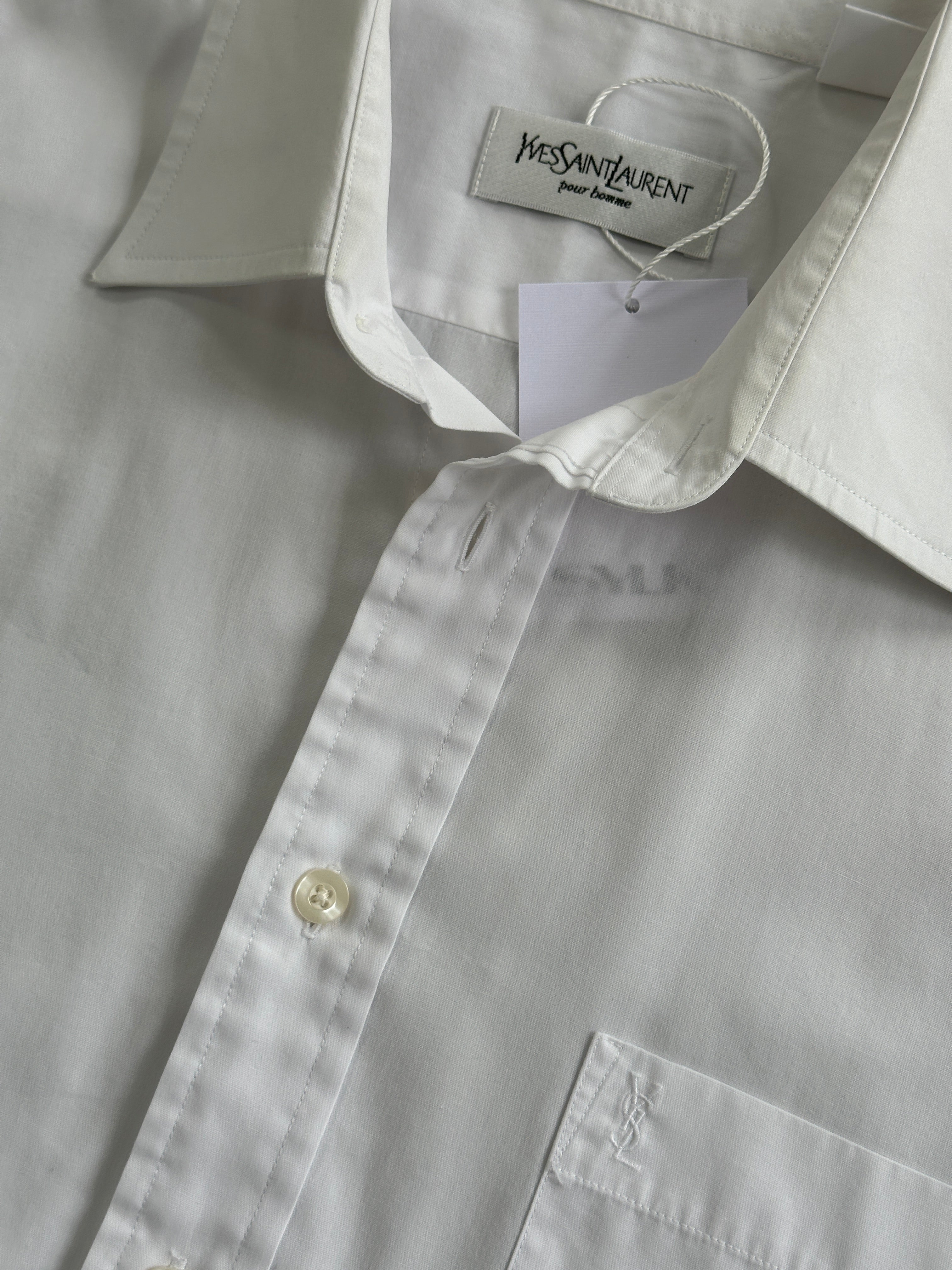 Yves Saint Laurent Pour Homme cotton logo shirt in size L, featuring a classic design with YSL branding on the front.