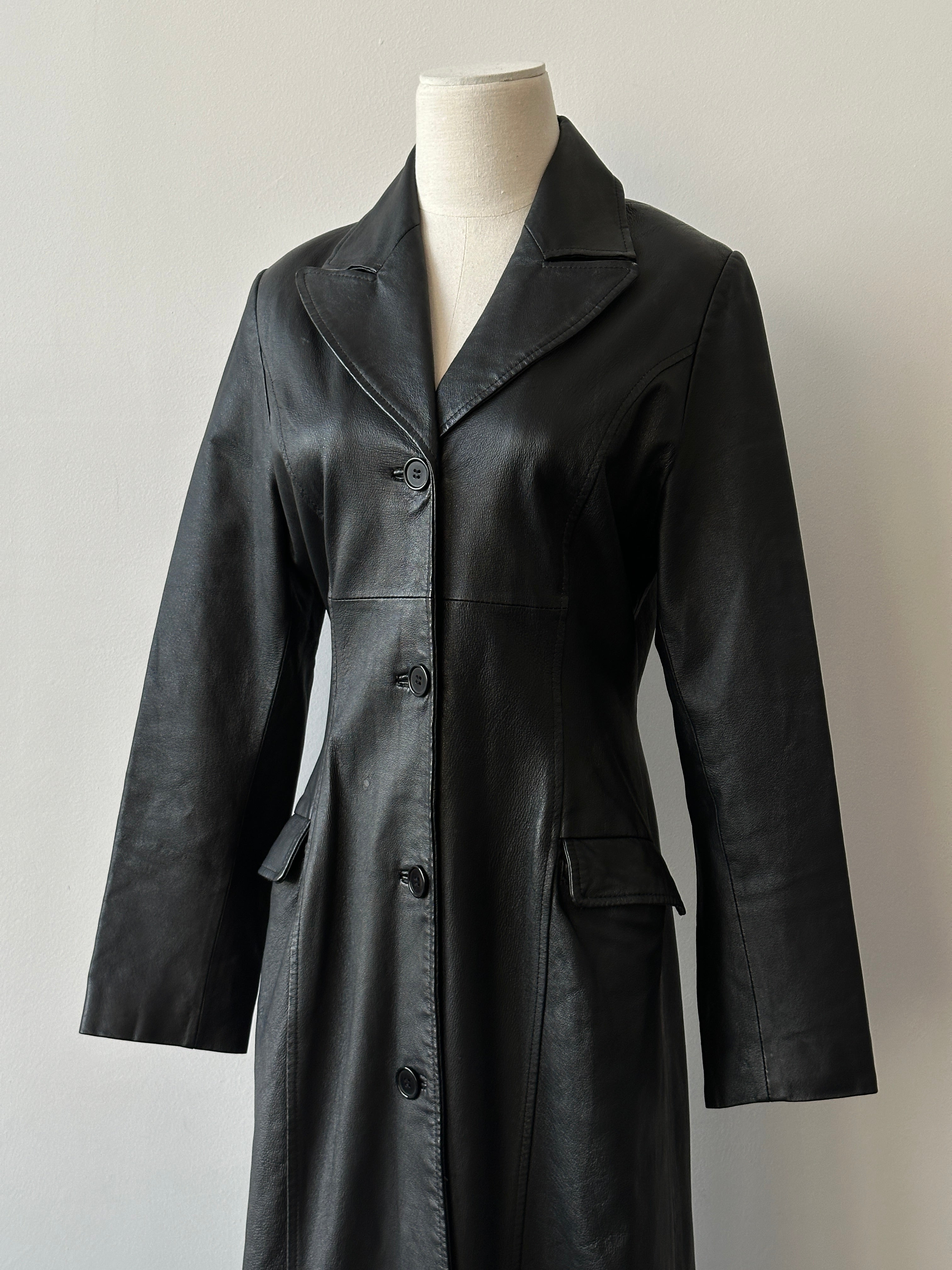 Vintage 1990s Leather Floor Length Trench Coat - S