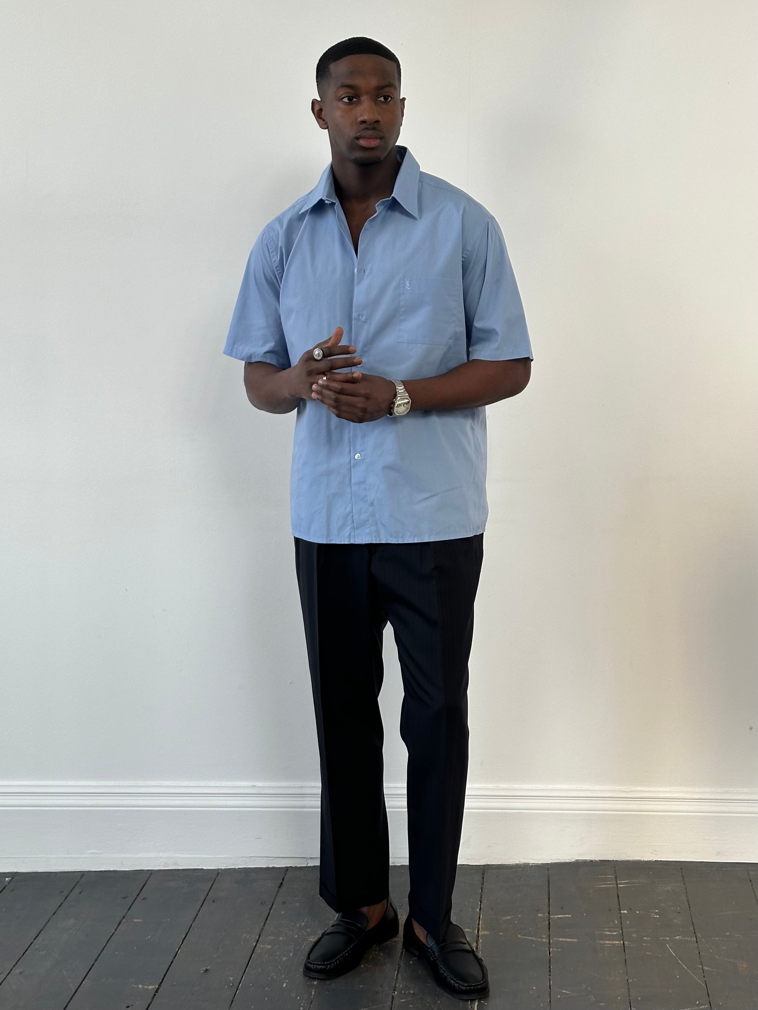 Yves Saint Laurent Pour Homme 2000s Cotton Short Sleeve Logo Shirt - L/XL