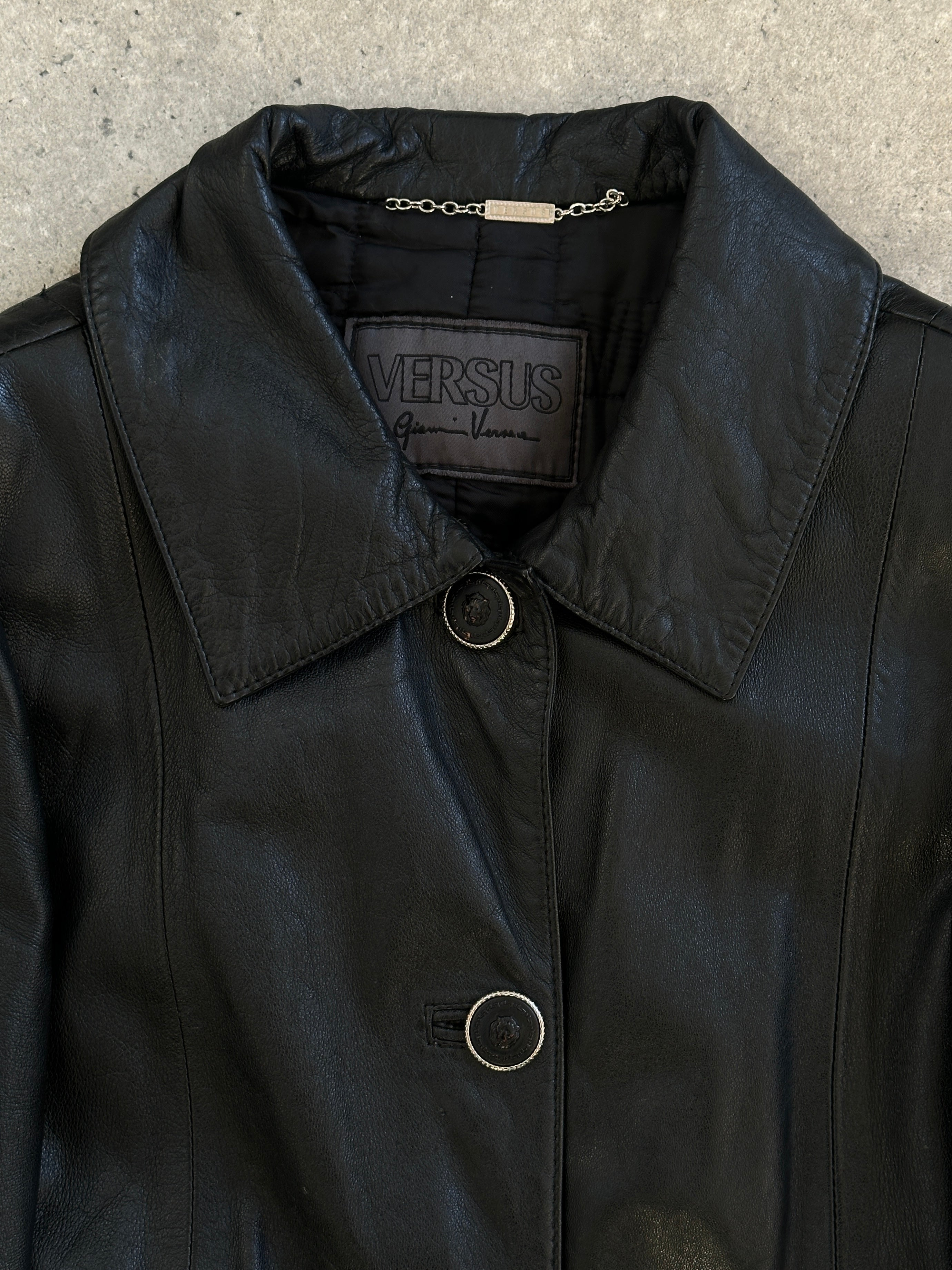 Gianni Versace Versus 1990s Bespoke Lion Head Leather Trench Coat - S - SYLK