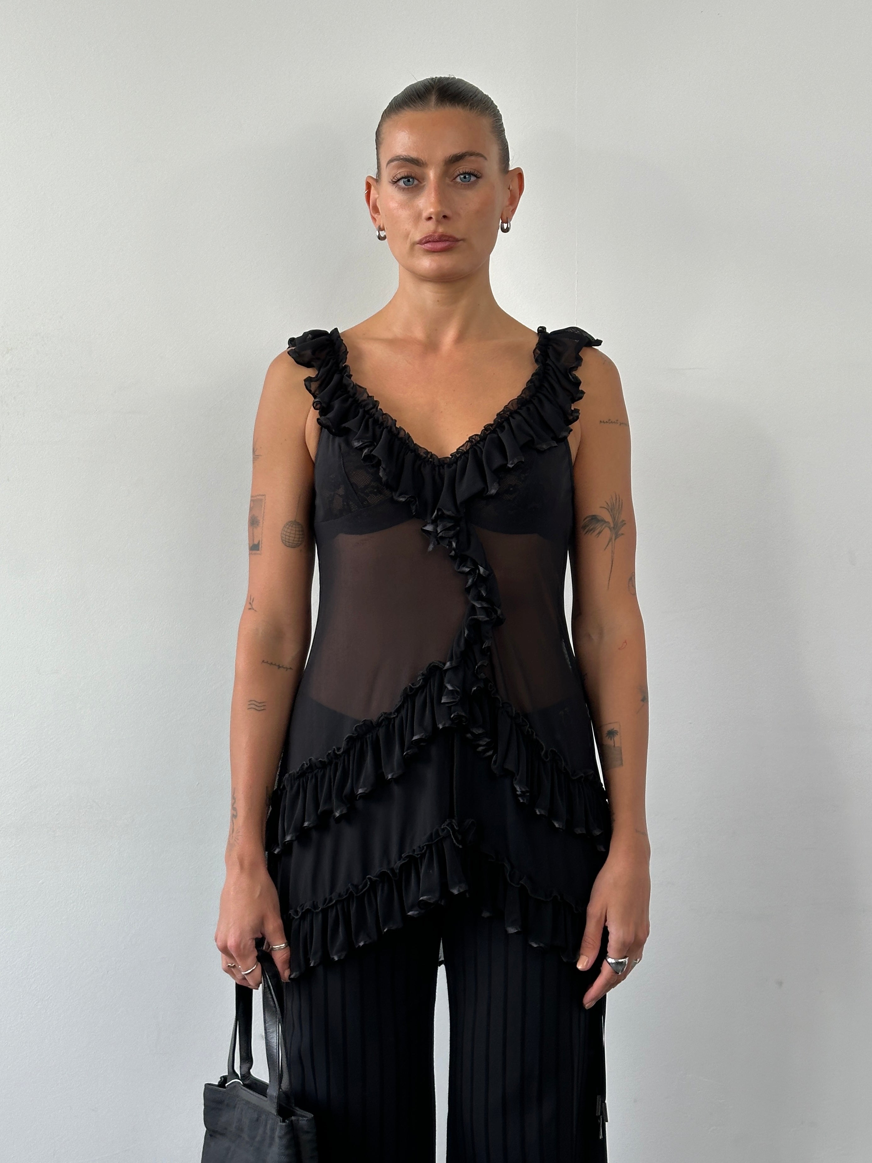 Vintage Sheer Ruffle Top - S/M - SYLK