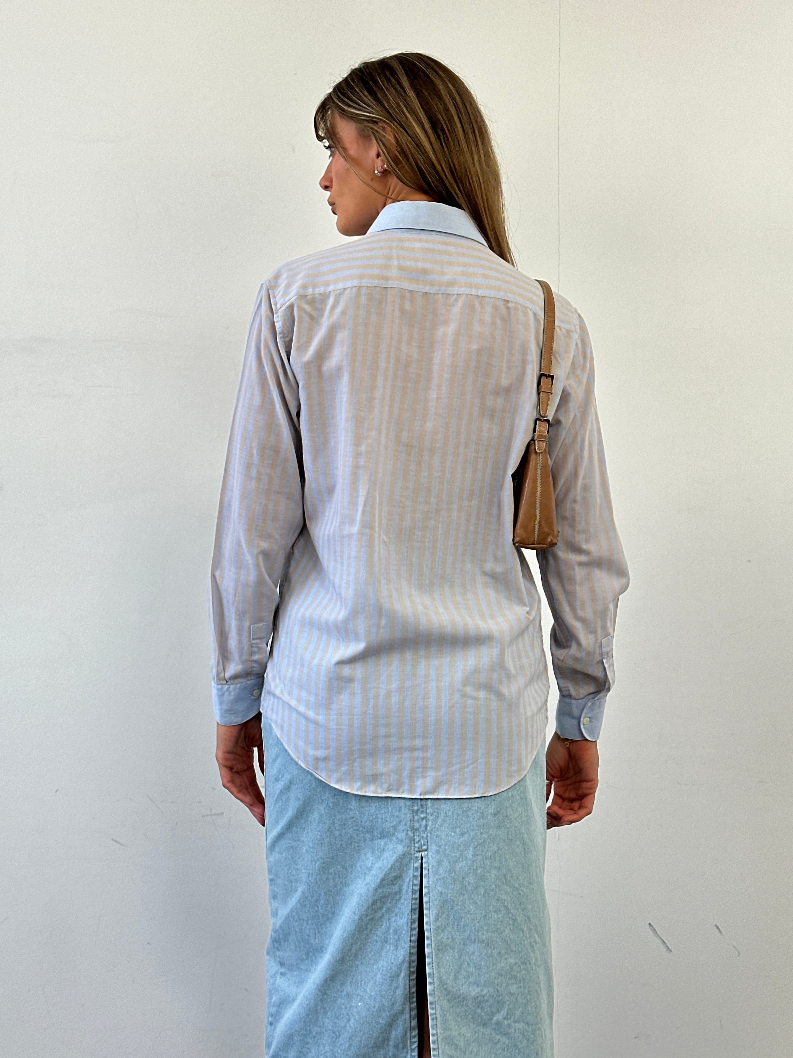 Vintage brand vintage stripe cotton shirt, men's size M, featuring classic striped pattern and casual button-up design.