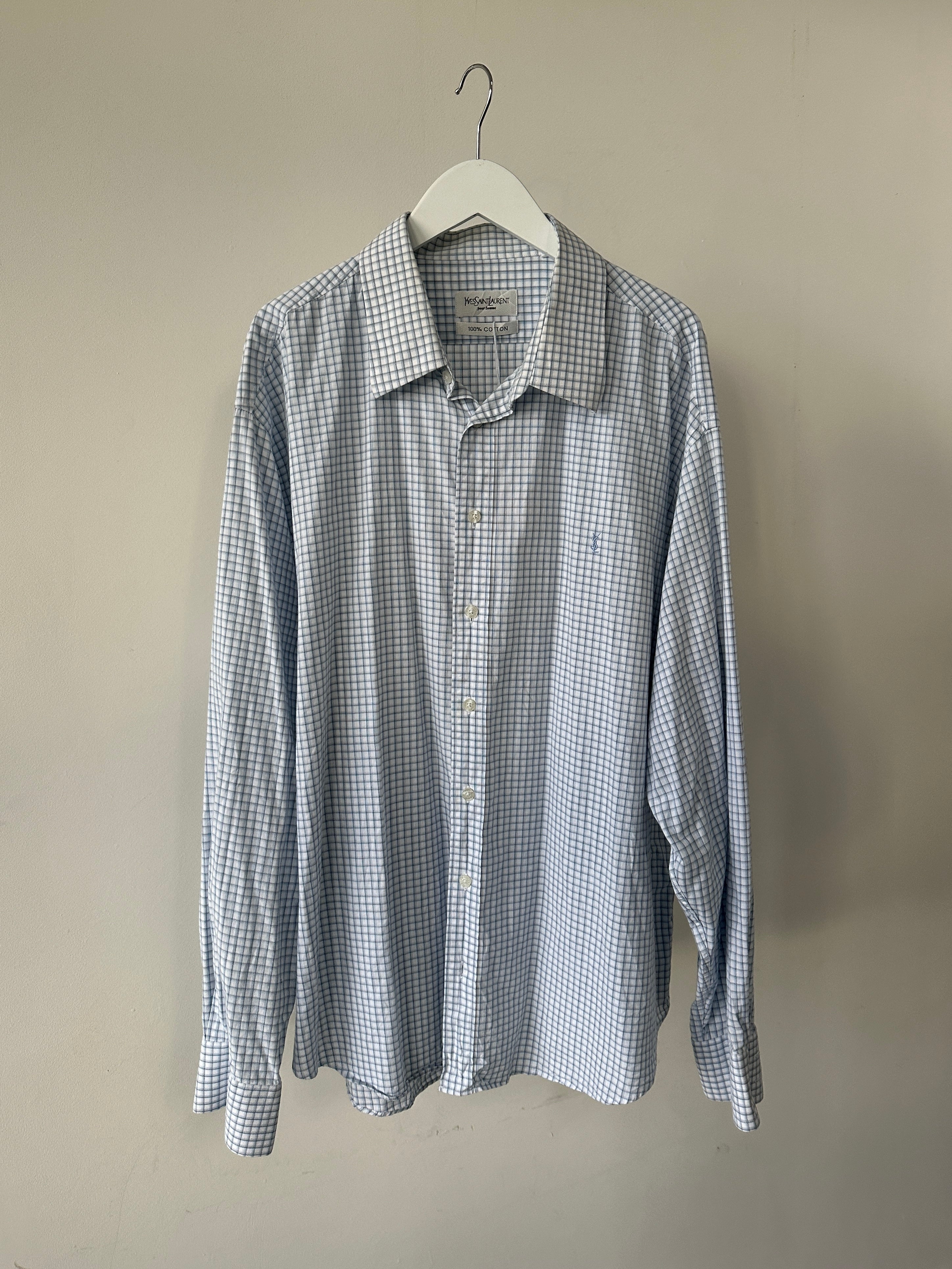 Yves Saint Laurent Pour Homme pure cotton check shirt in XXL, featuring a classic plaid pattern and button-down collar.