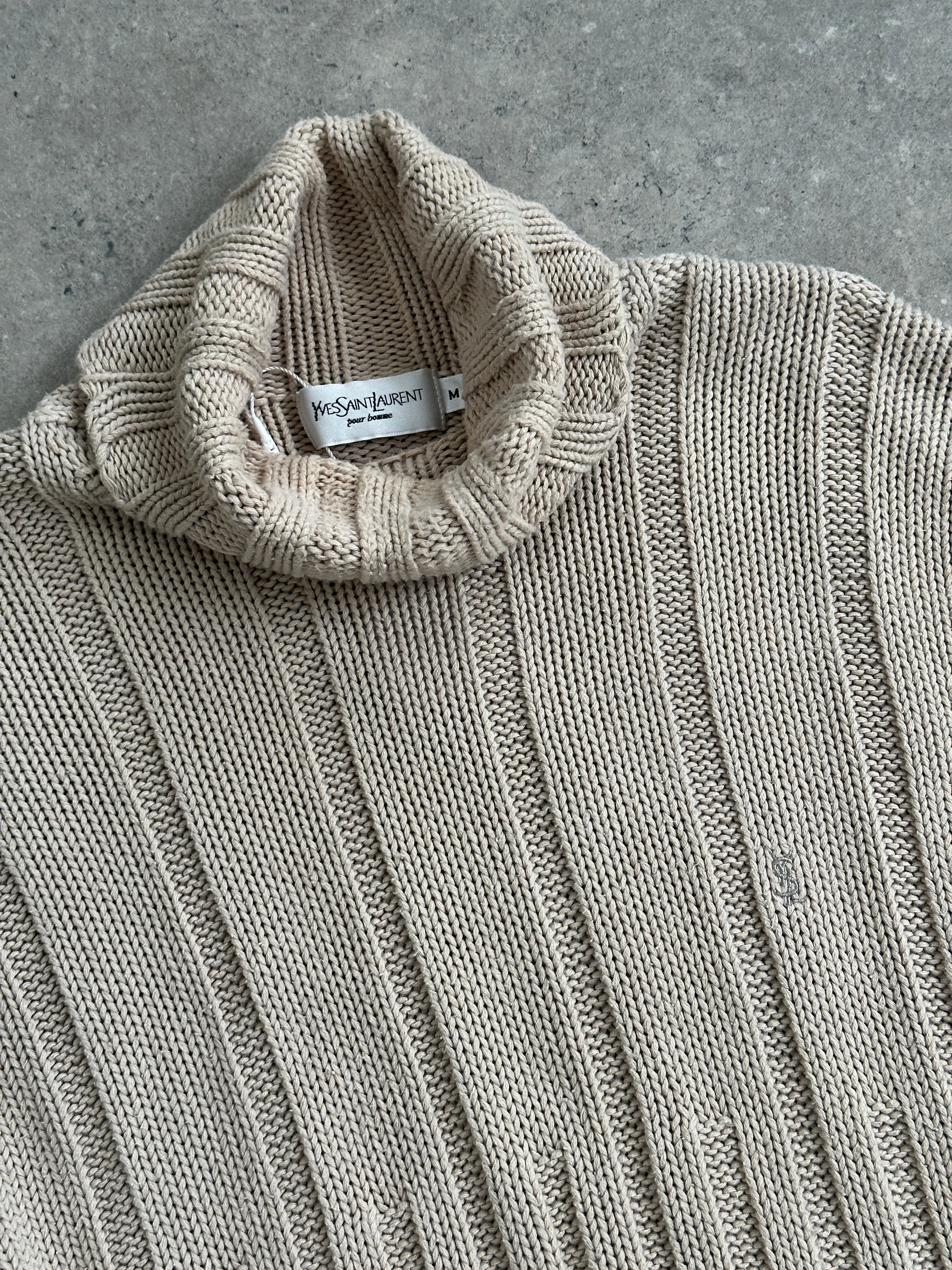 Yves Saint Laurent Pour Homme pure cotton logo roll neck jumper in size L, featuring a classic design and YSL branding.