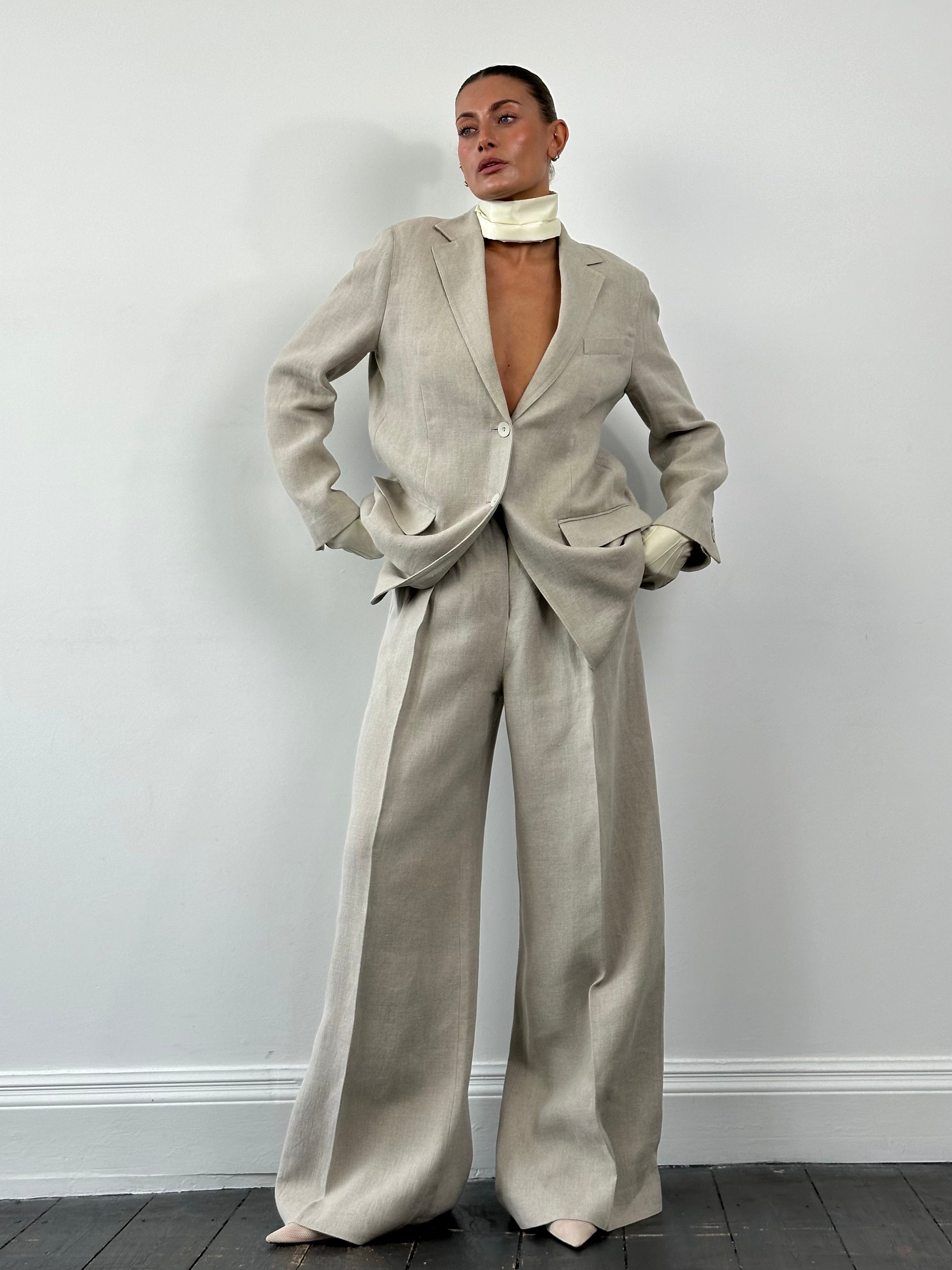 Max Mara Runway Pure Linen Wide Leg Suit - L/UK12 - SYLK