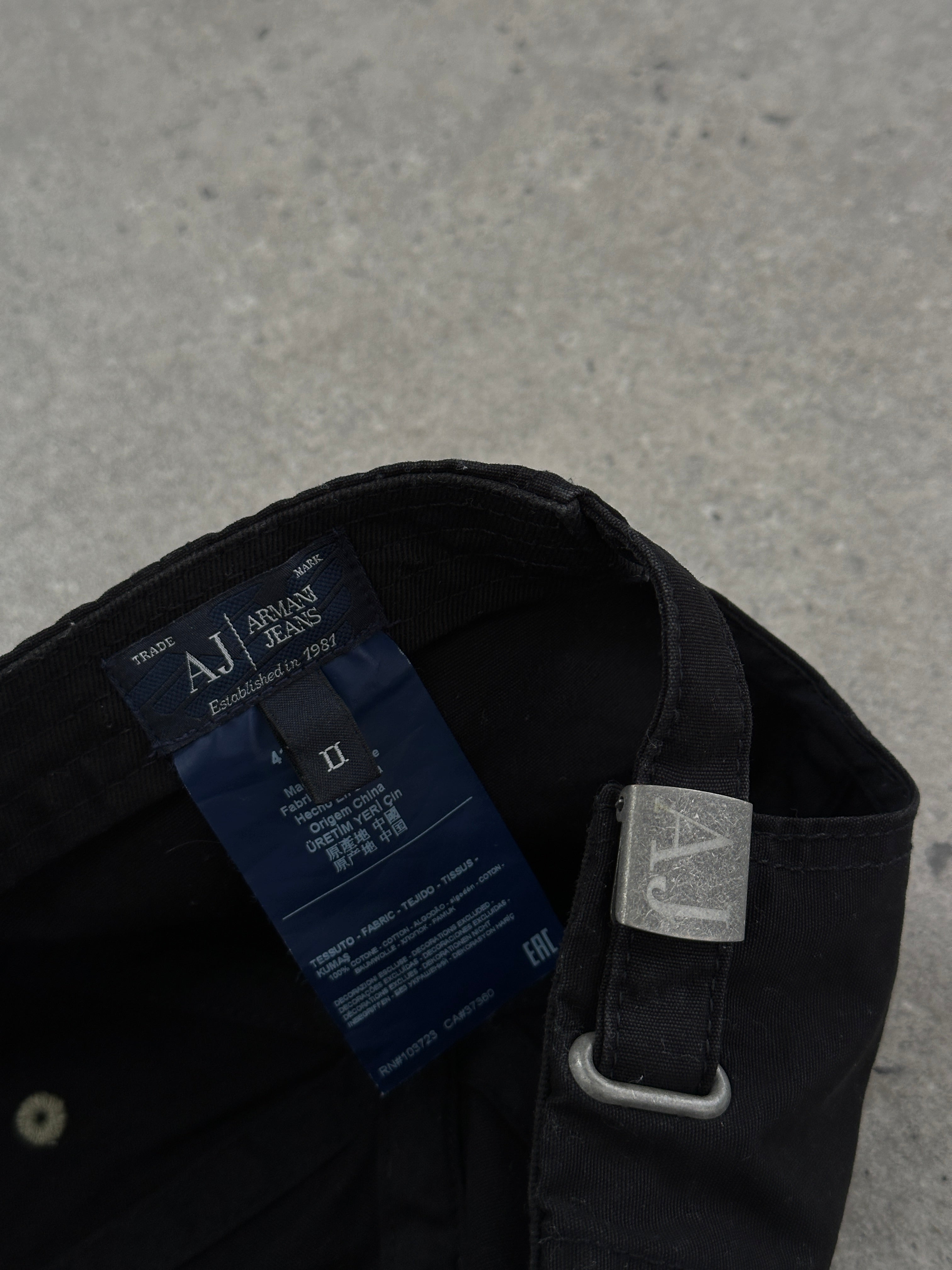 Armani Jeans pure cotton logo cap showing the branded embroidered logo and classic curved brim.
