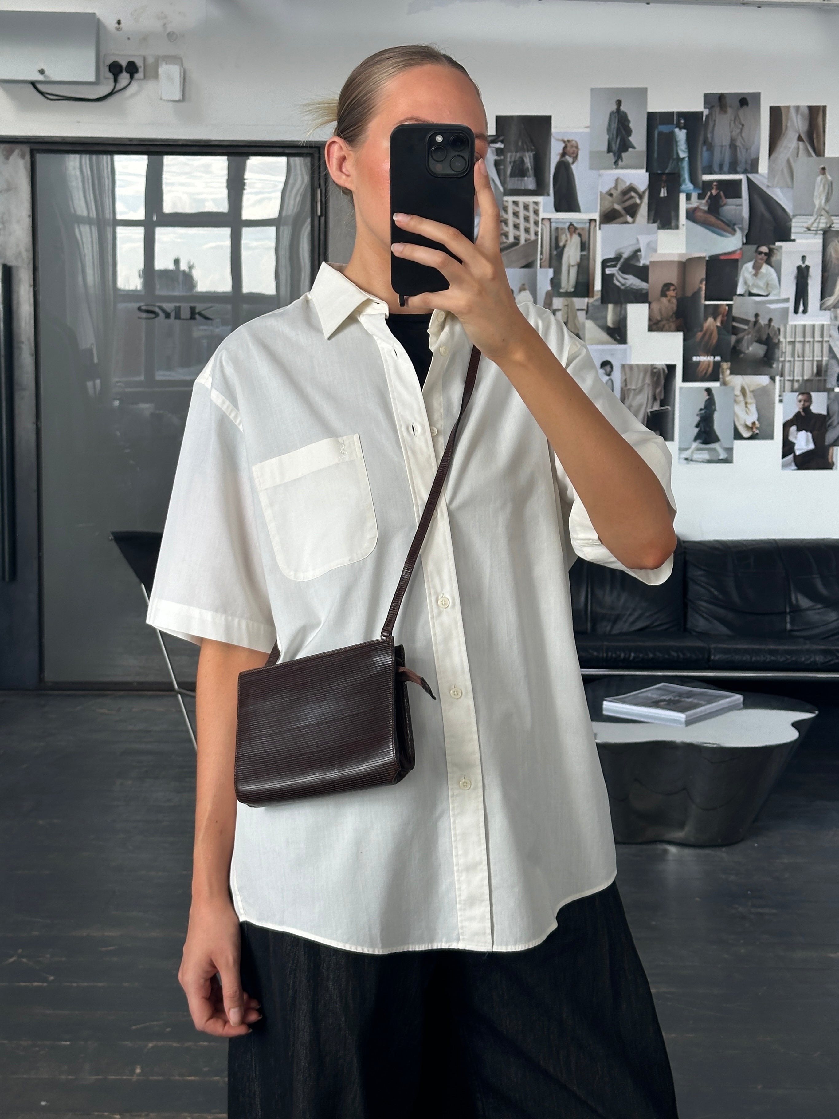 【Yves Saint Laurent】2000s Stripe Shirt Yves Saint Laurent 2000s Cotton Short Sleeve Logo Shirt - L