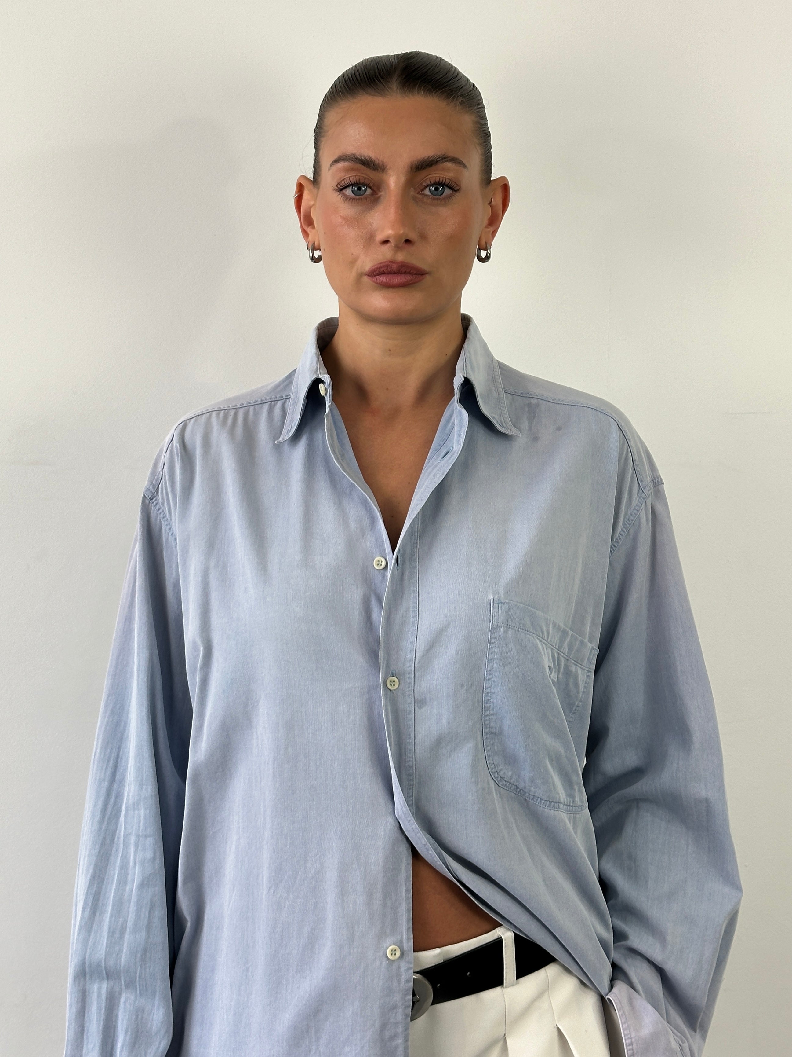 Armani Jeans faded cotton logo shirt in XL, displayed flat with visible Armani branding and casual fit.