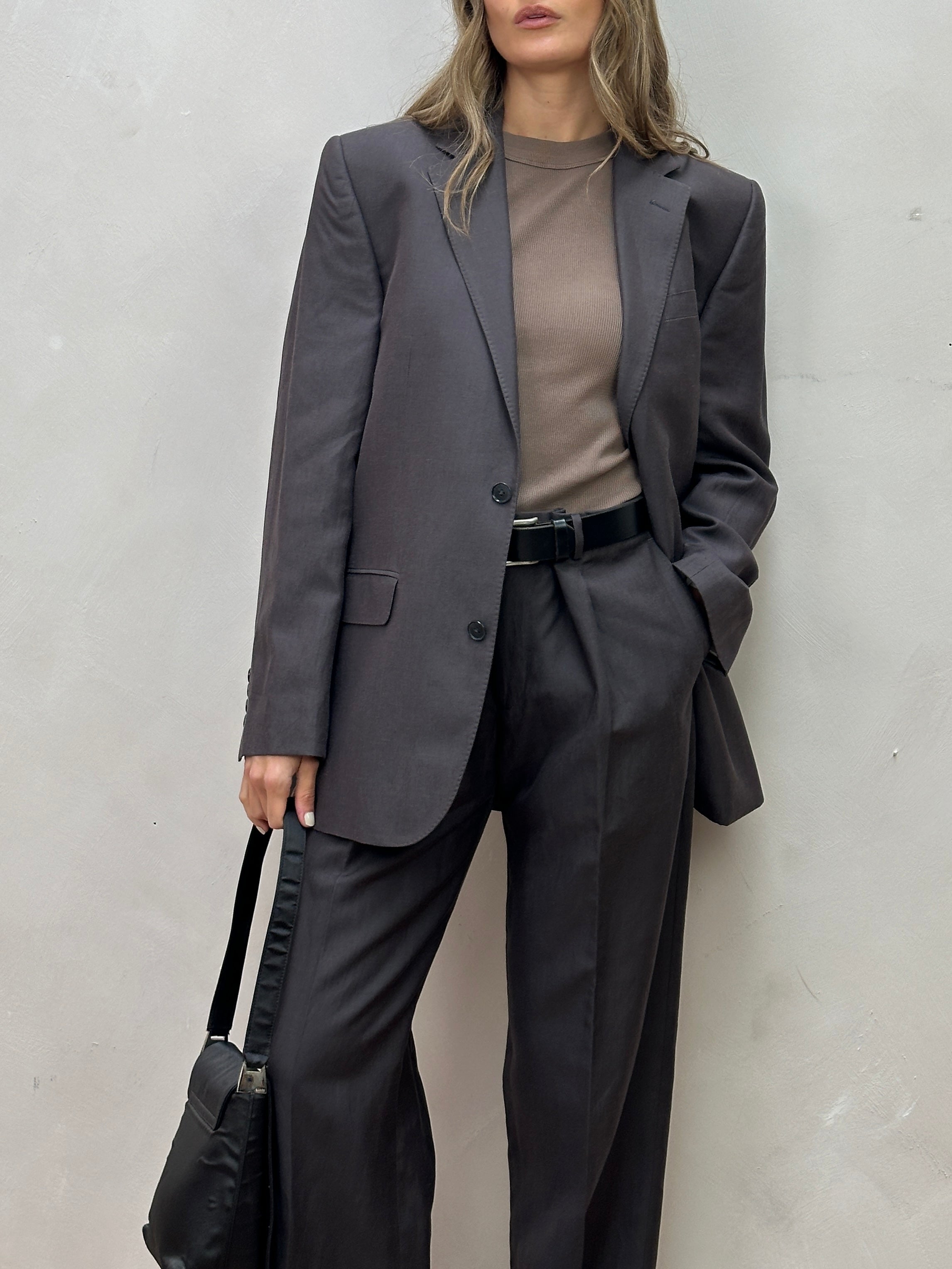 Jaeger silk linen single-breasted jumpsuit in size 40R/34L, featuring a tailored fit and elegant design.