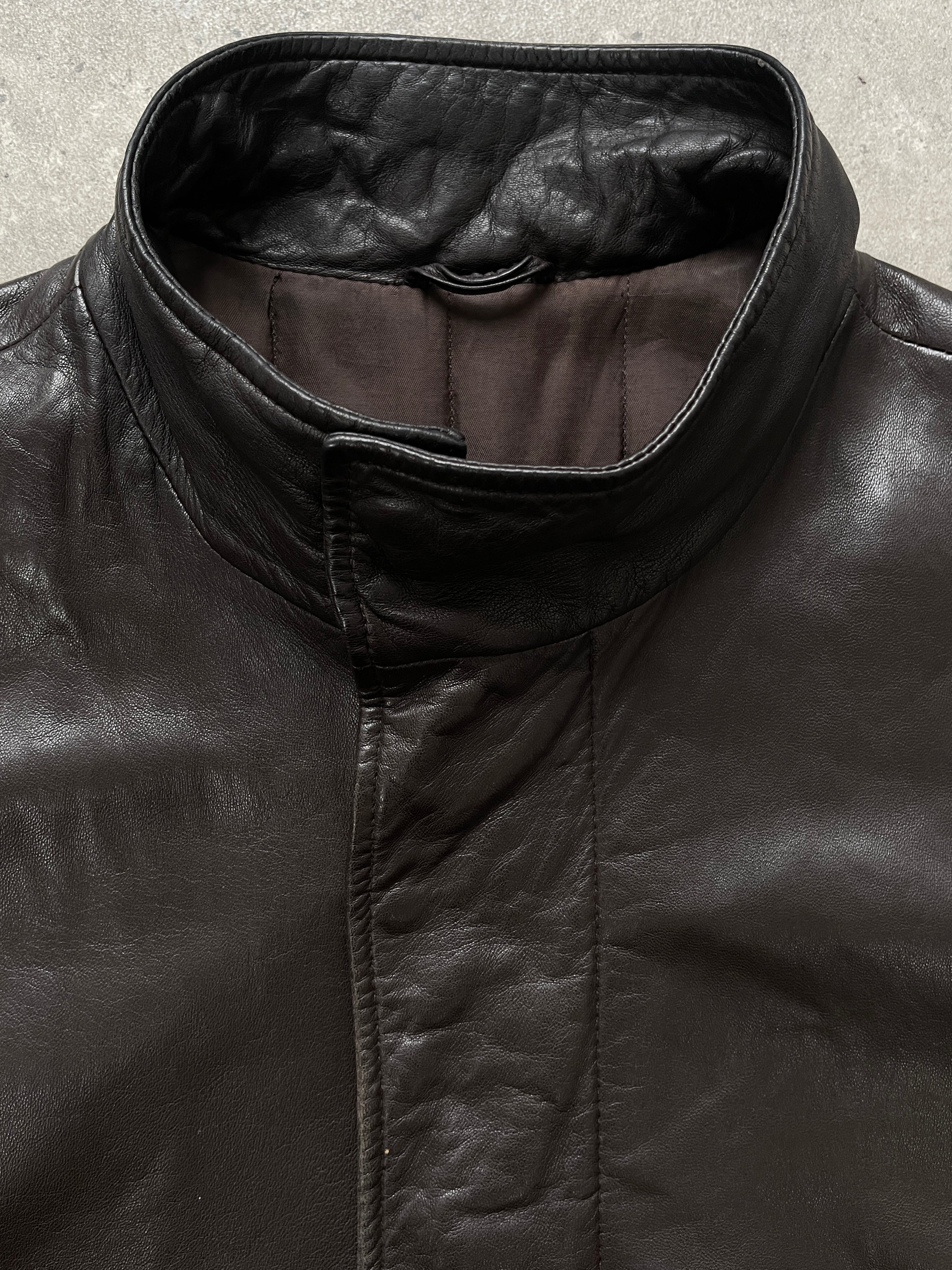 Jaeger 1990s Concealed Placket High Neck Leather Jacket - XL - SYLK