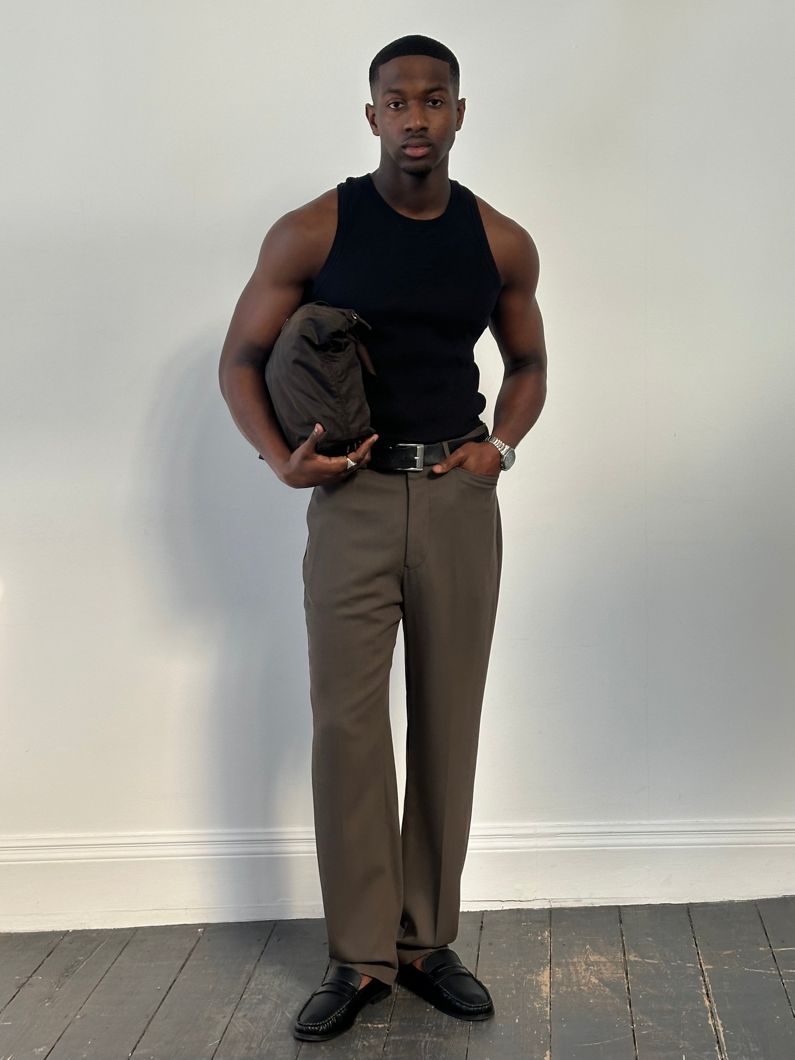 Giorgio Armani Wool Straight Leg High Waisted Trousers - W34