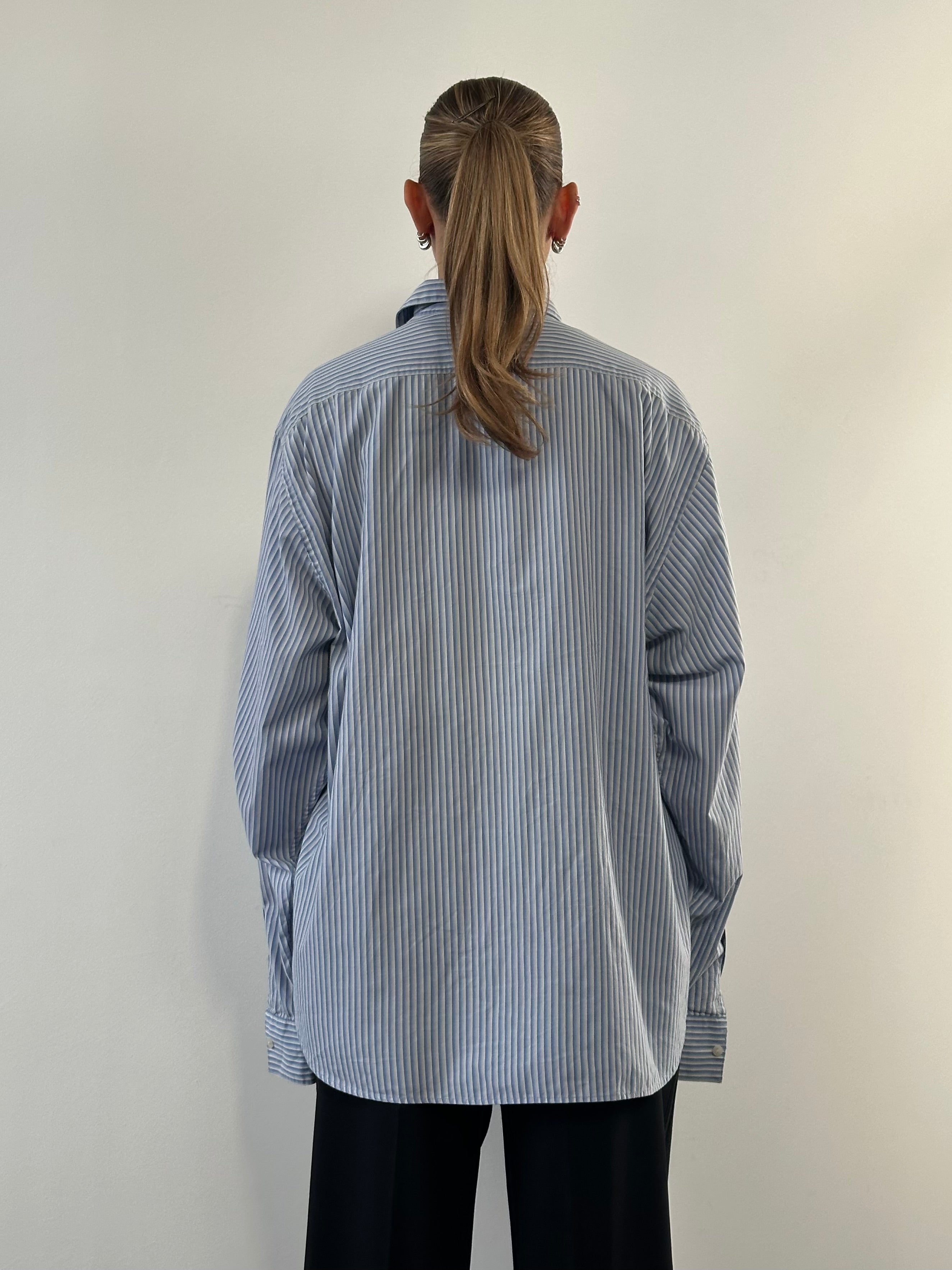 Yves Saint Laurent Pour Homme stripe cotton logo shirt in XXL, displaying classic design with bold stripes and subtle YSL branding.