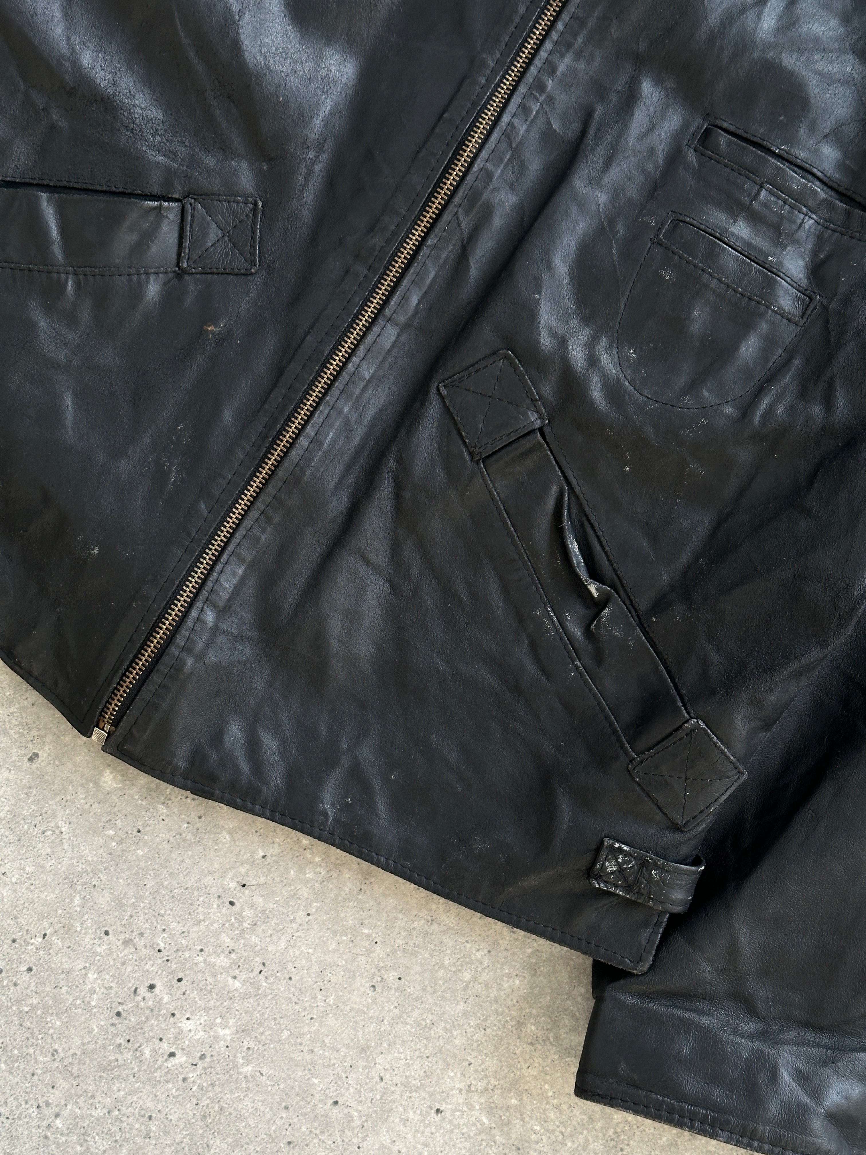 Italian vintage boxy leather jacket by Vintage, shown in brown with classic design and sturdy leather texture.