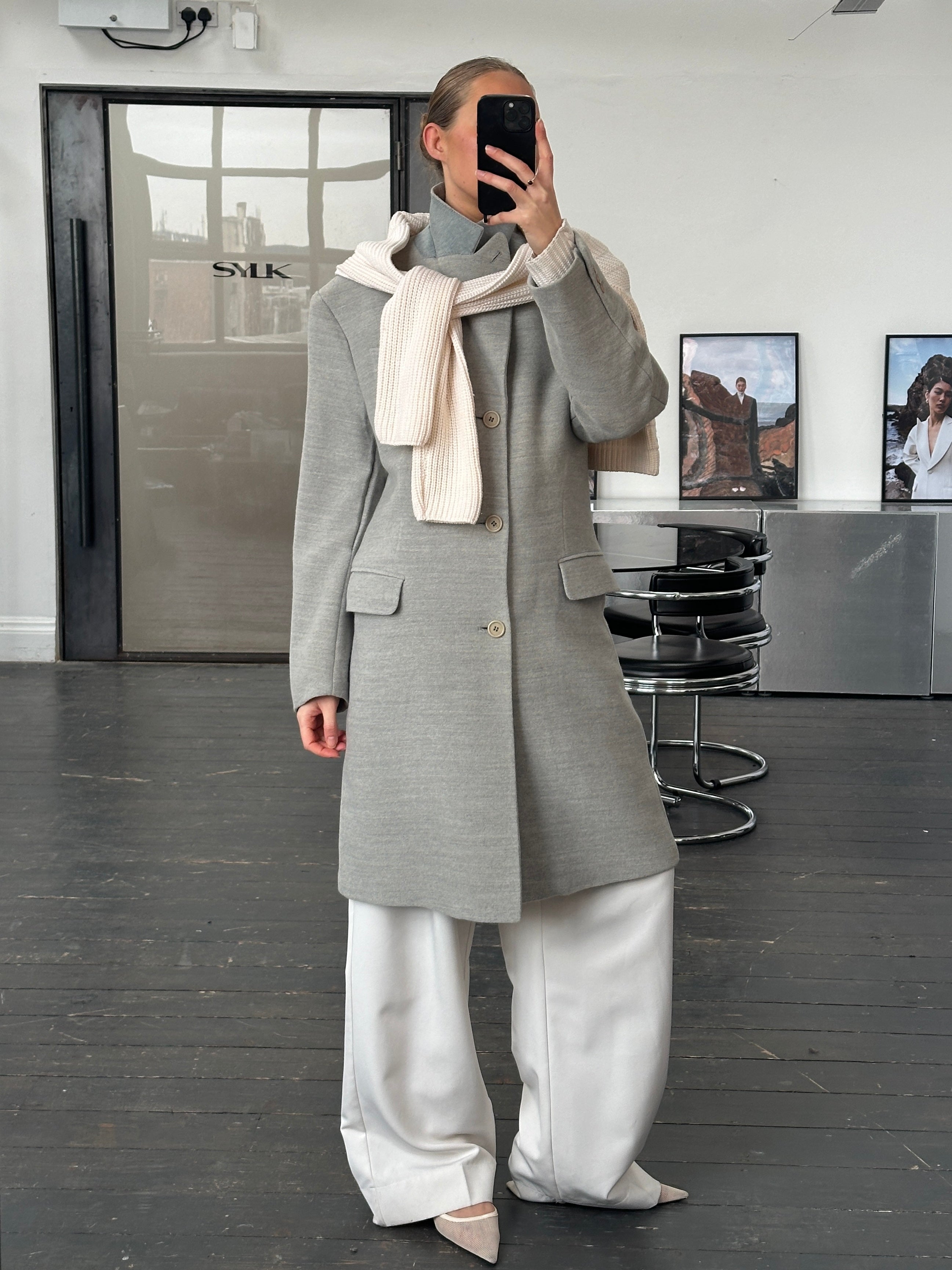 Gianfranco Ferre 1990s wool single-breasted coat in size L, tailored men's coat with classic lapel and button closure.