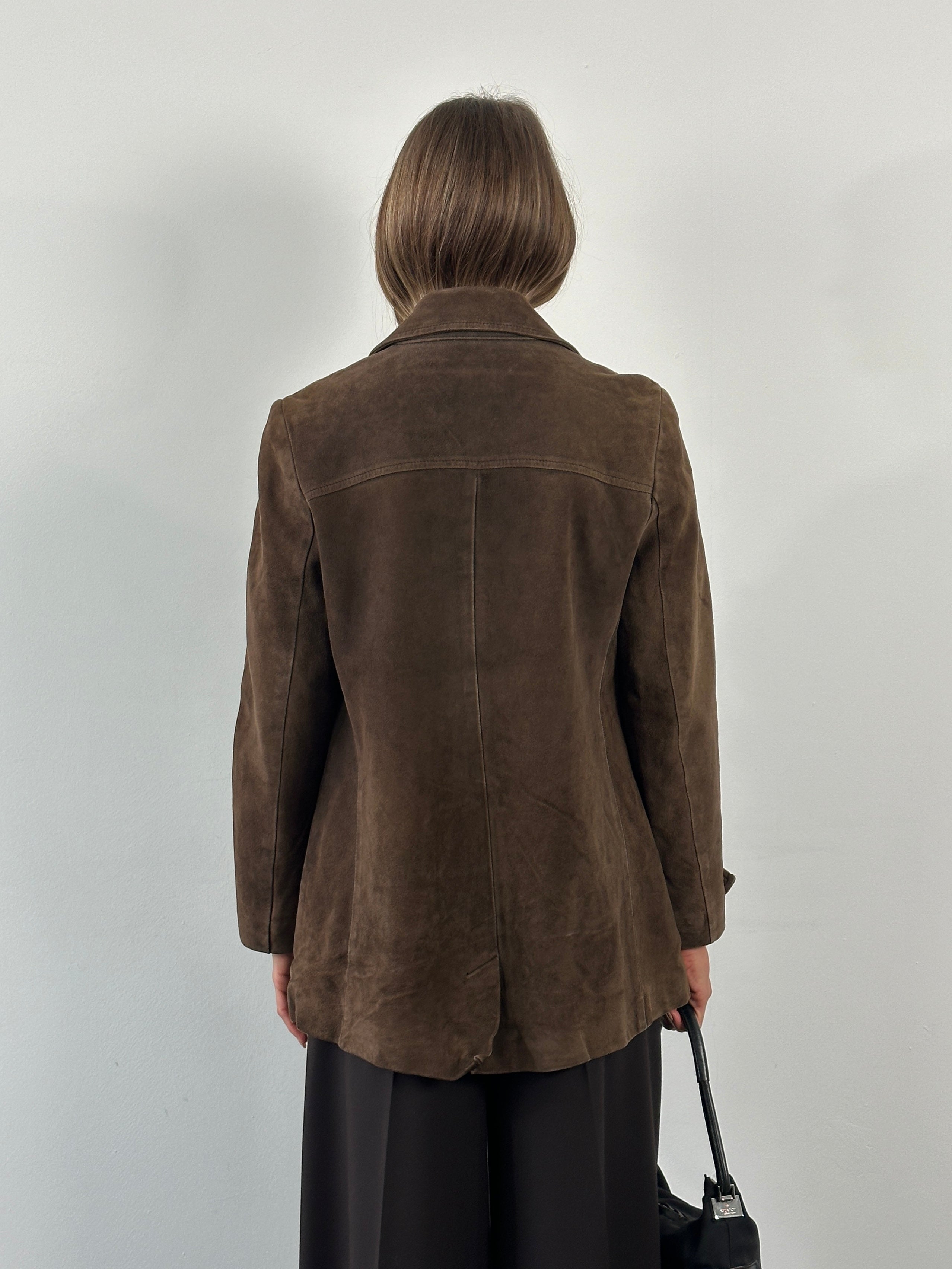 Dolce & Gabbana suede leather jacket, 1990s style, in size S, featuring classic design and rich texture.