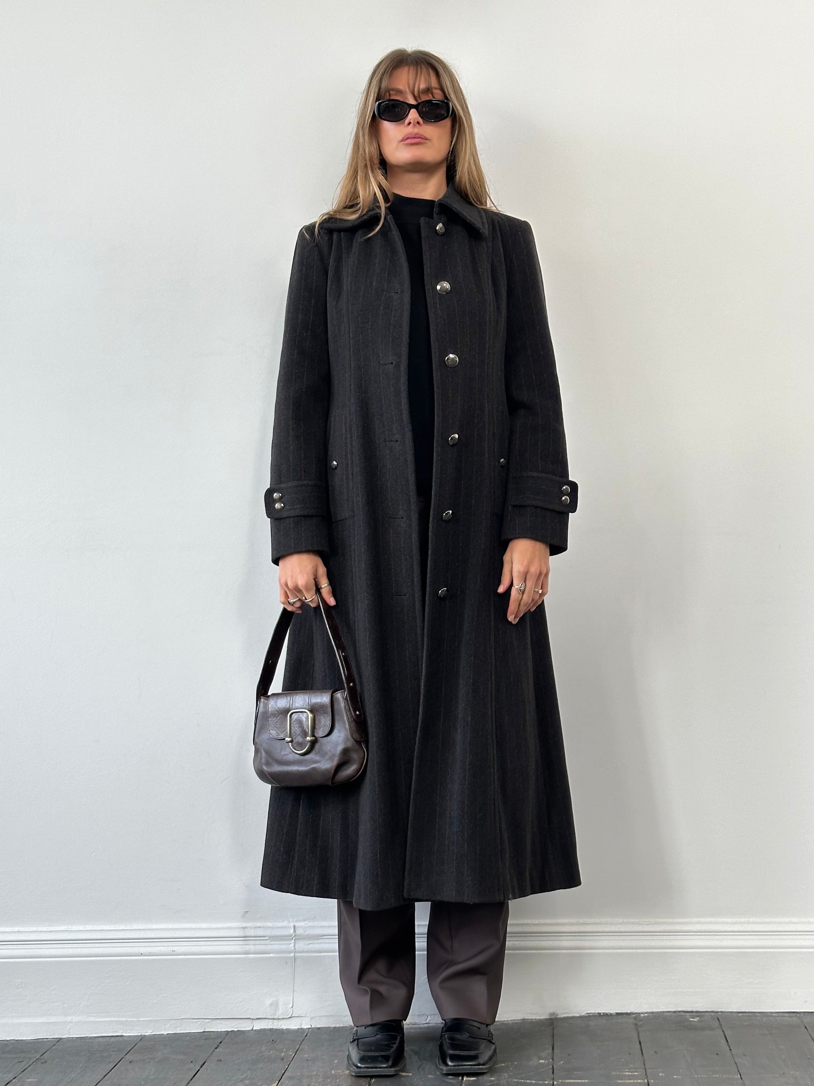 Vintage Wool Cashmere Pinstripe Floor Length Coat - M - SYLK