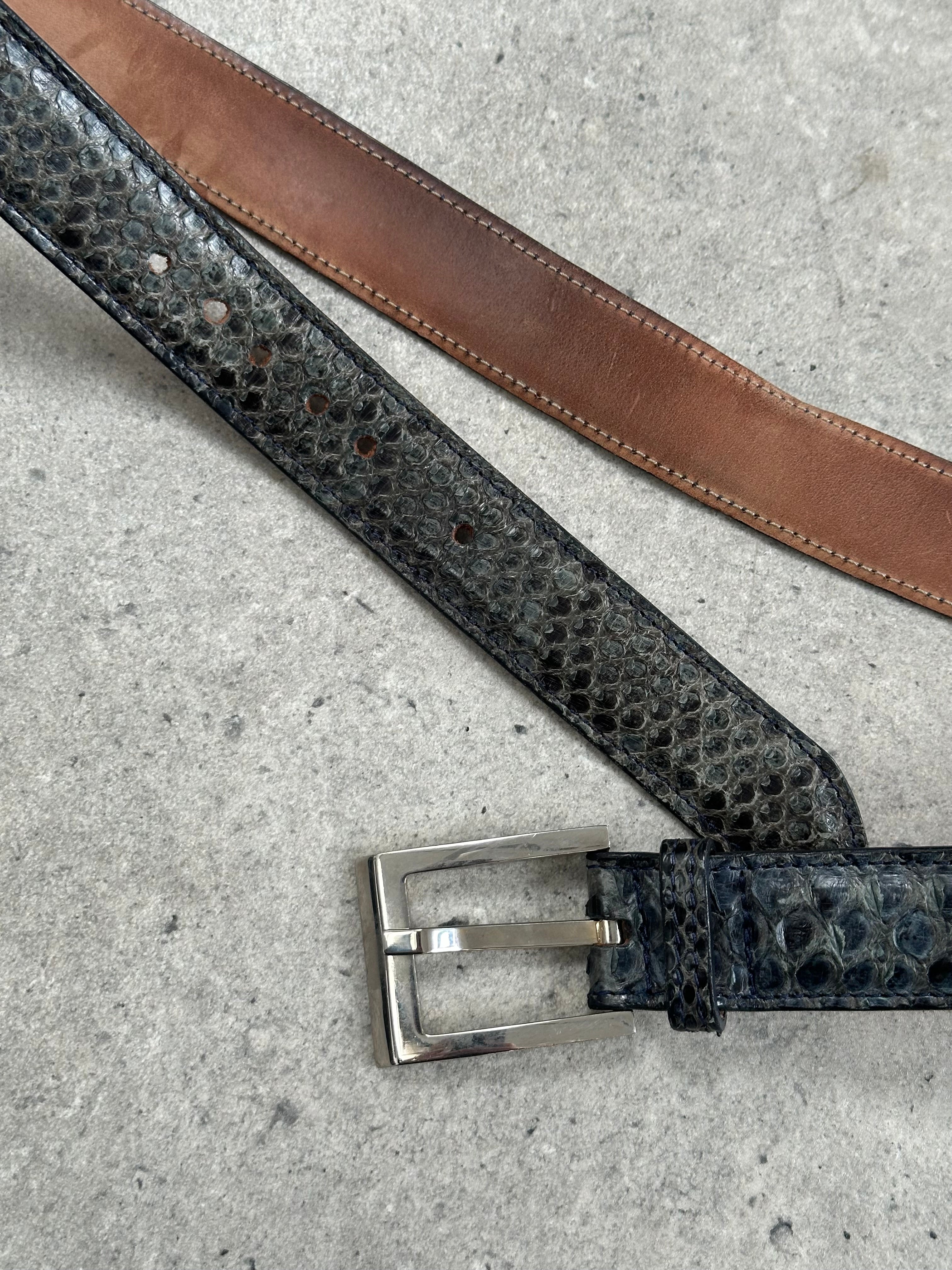 Vintage 1990s Python Leather Belt - W31-34 - SYLK