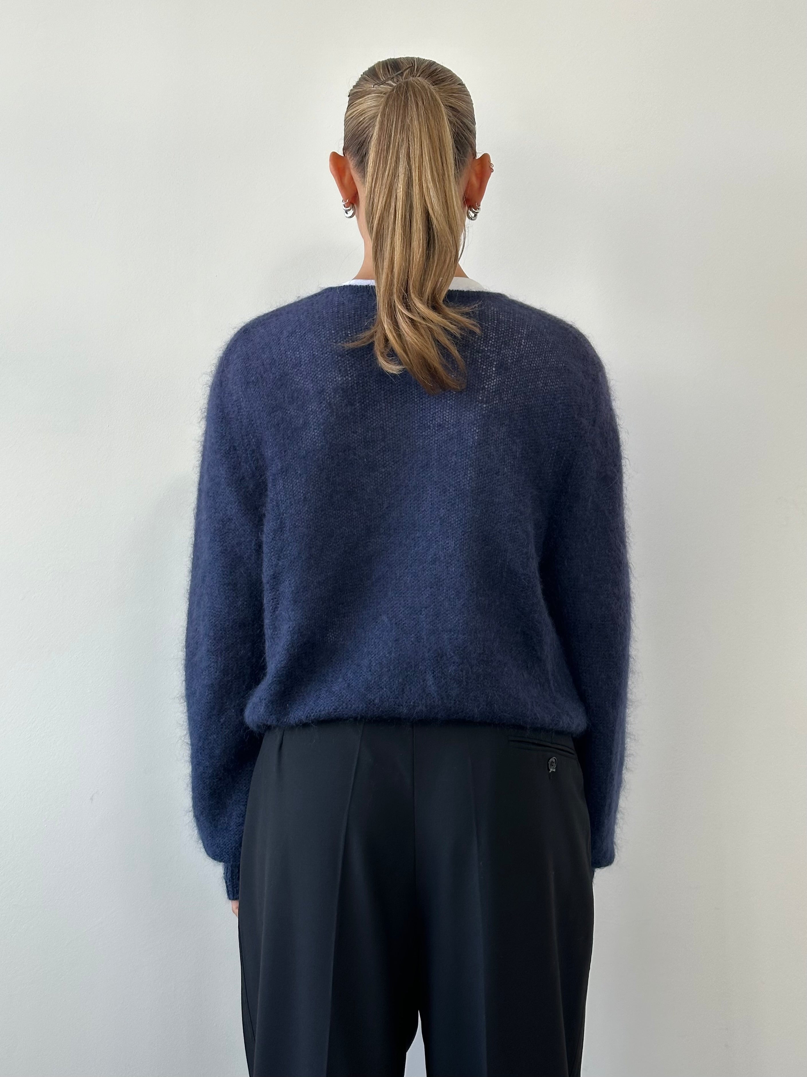 Italian vintage mohair cardigan in size M, featuring soft, textured fabric and classic design, perfect for stylish layering.