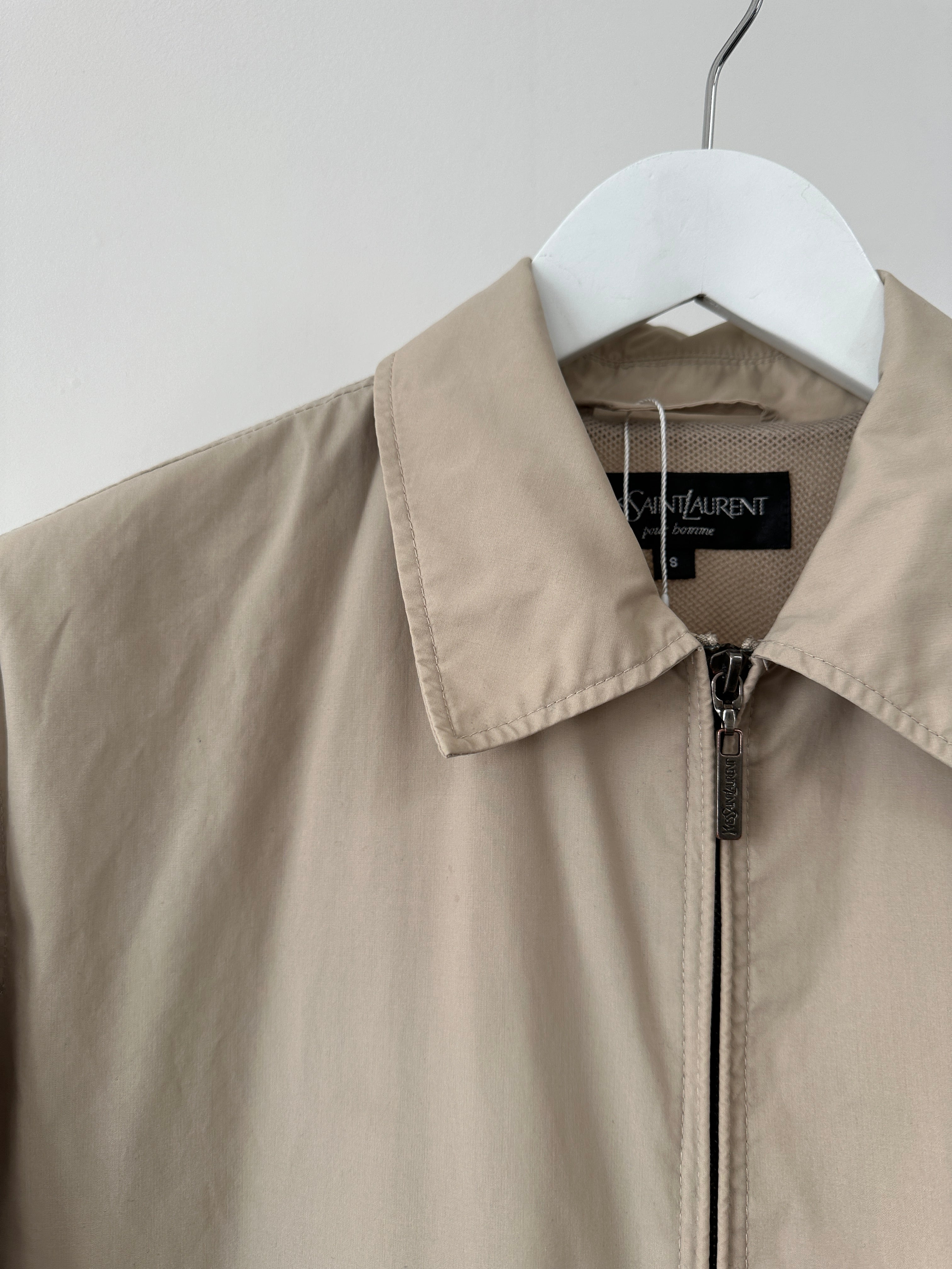 Yves Saint Laurent Pour Homme cotton logo bomber jacket in black, featuring a classic fit and subtle branding details.