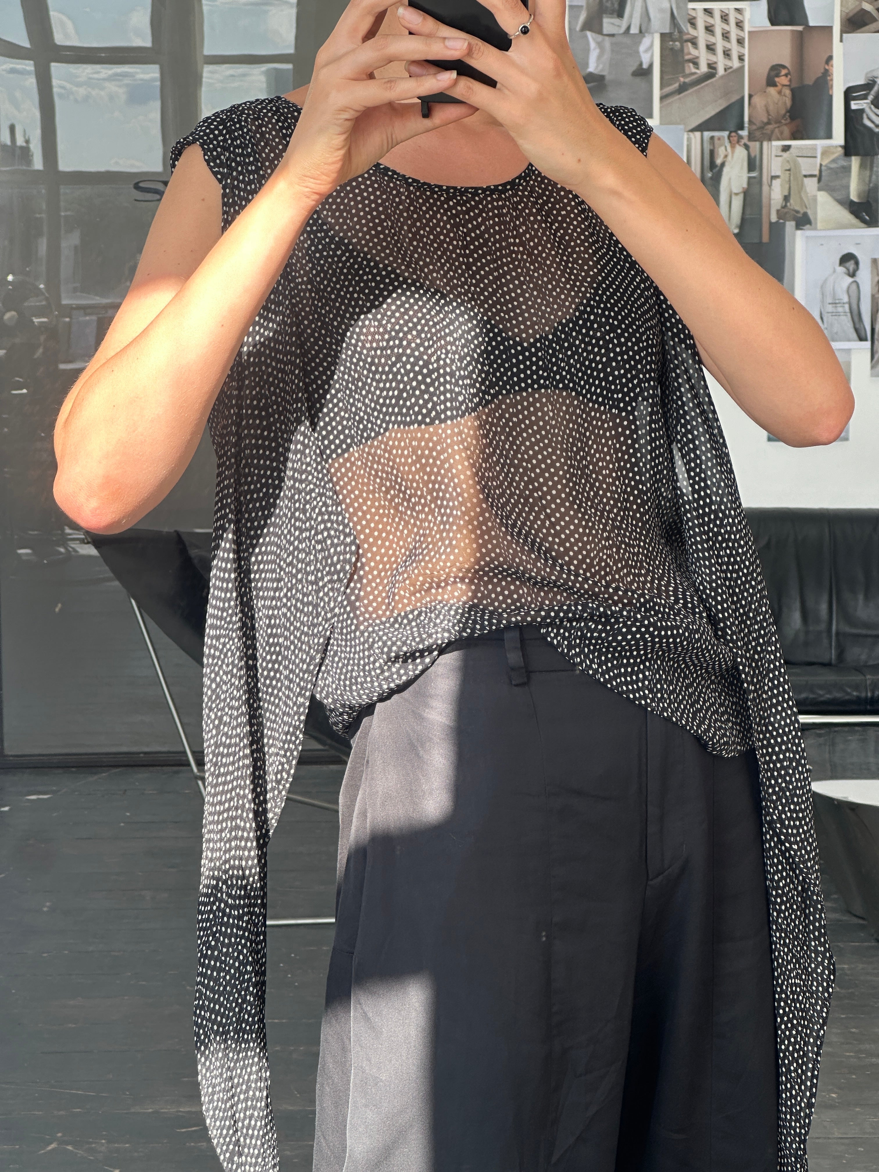 Max Mara pure silk polkadot multiway tie tank top in size M, showcasing its stylish fabric and versatile design.