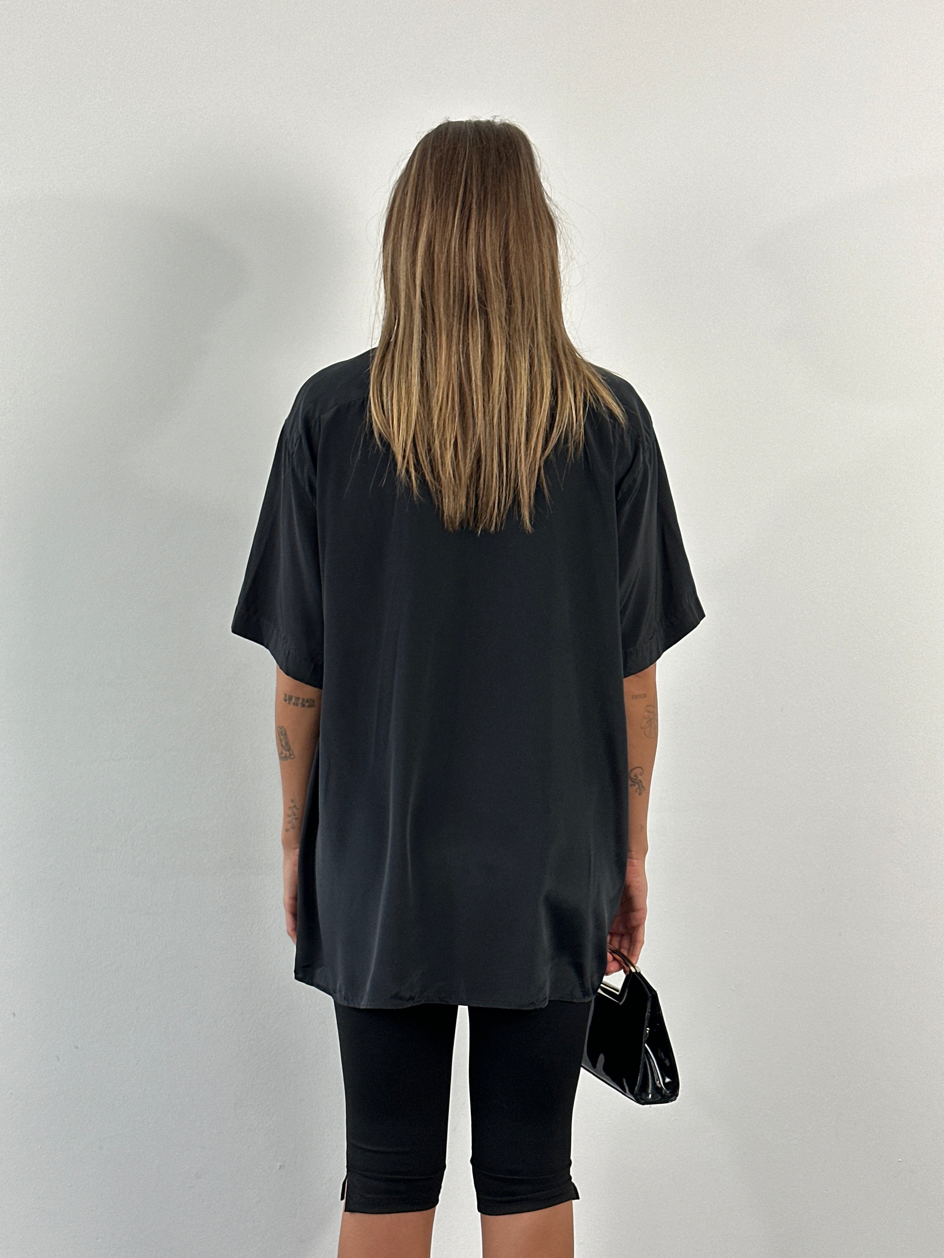 Christian Dior Paris 1990s pure silk short sleeve logo shirt in size XL, featuring the iconic Dior branding and sleek design.