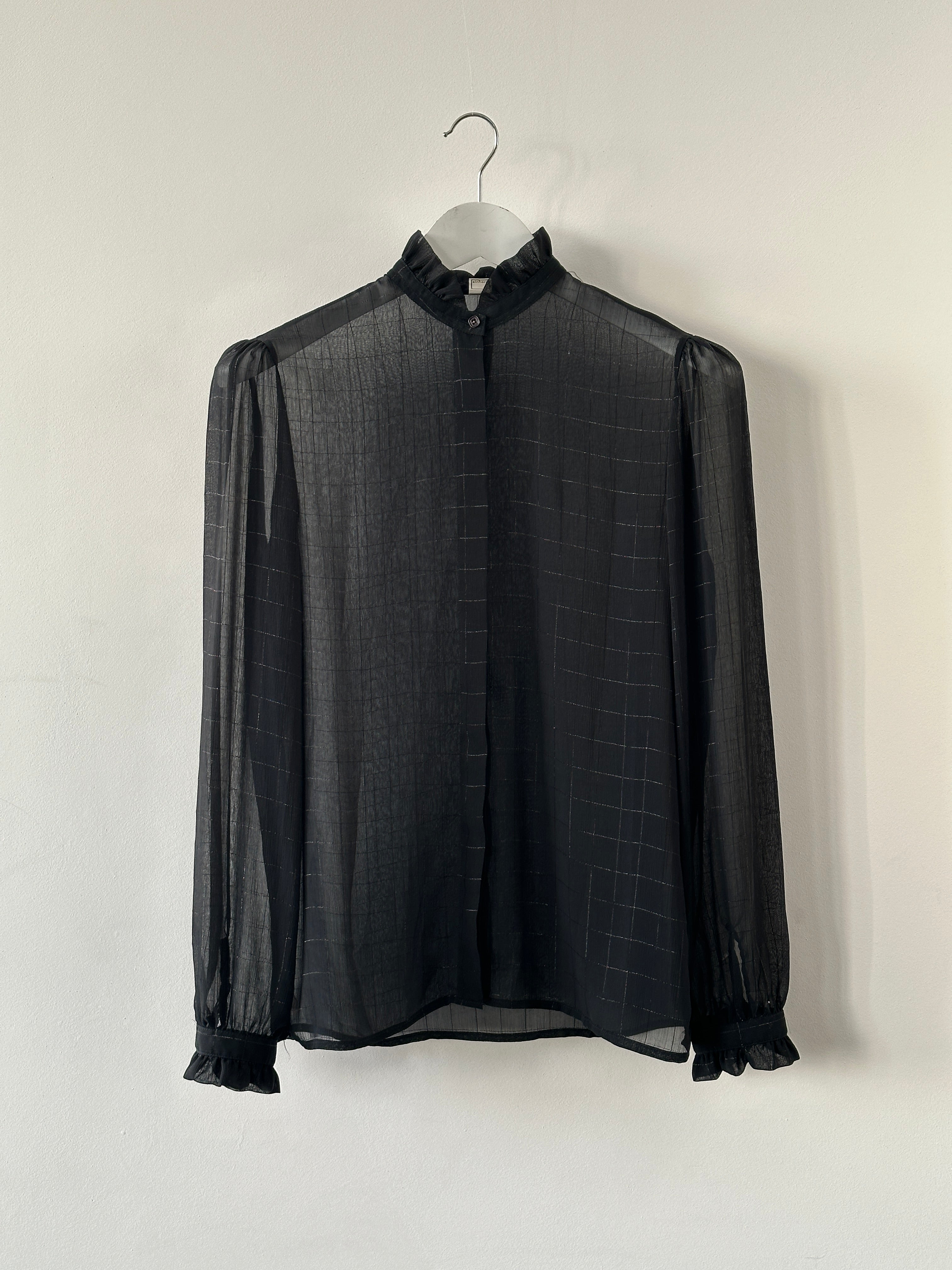 Vintage brand sheer check shirt in size M, featuring a lightweight, semi-transparent fabric with a classic plaid pattern.