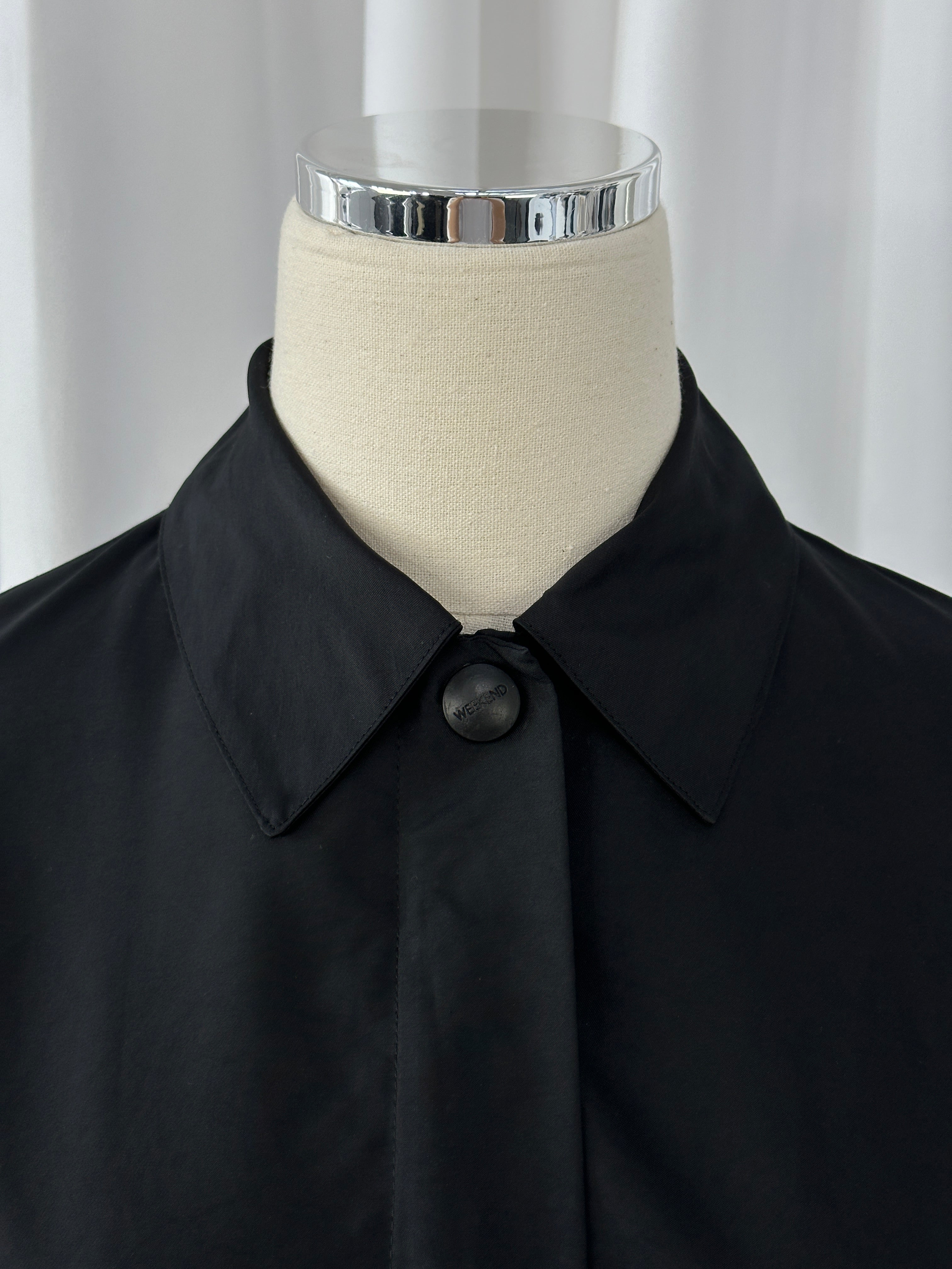 Max Mara Weekend 2000s concealed placket bomber jacket in size M, shown with front view and classic design details.