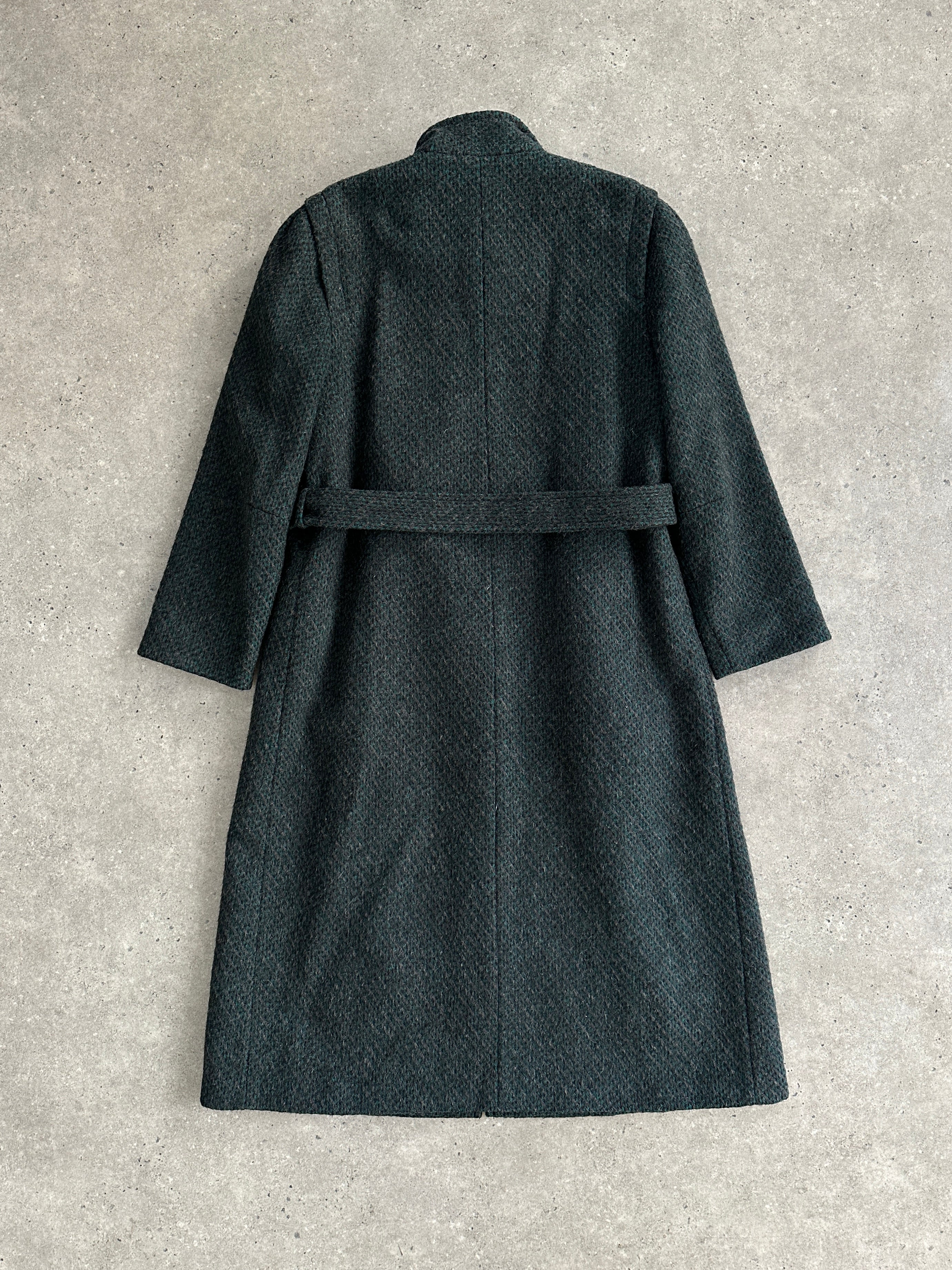 Vintage wool and mohair belted floor-length coat in size L, showcasing a classic vintage coat with a cozy, textured fabric.