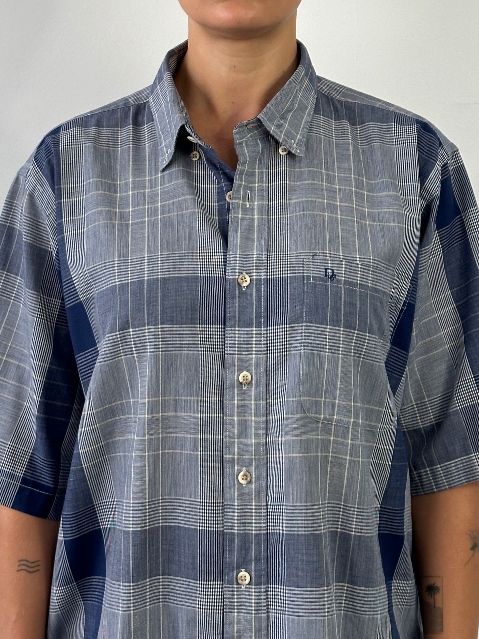 Christian Dior Monsieur check cotton shirt in XL with a classic pattern, featuring a button-down collar and tailored fit.
