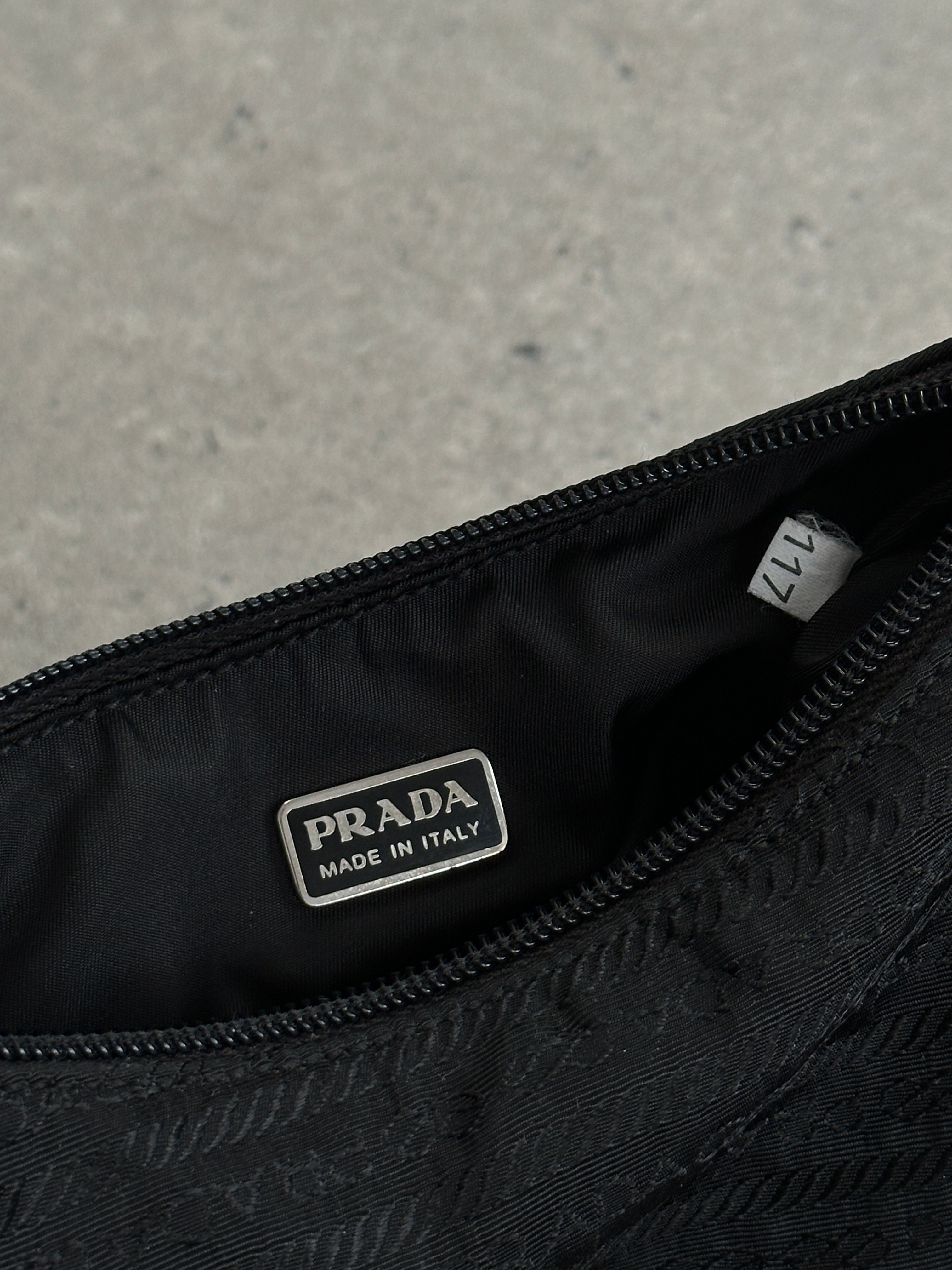 Prada Nylon Tessuto Monogram Crossbody Bag with adjustable strap and zip closure, featuring iconic Prada branding.