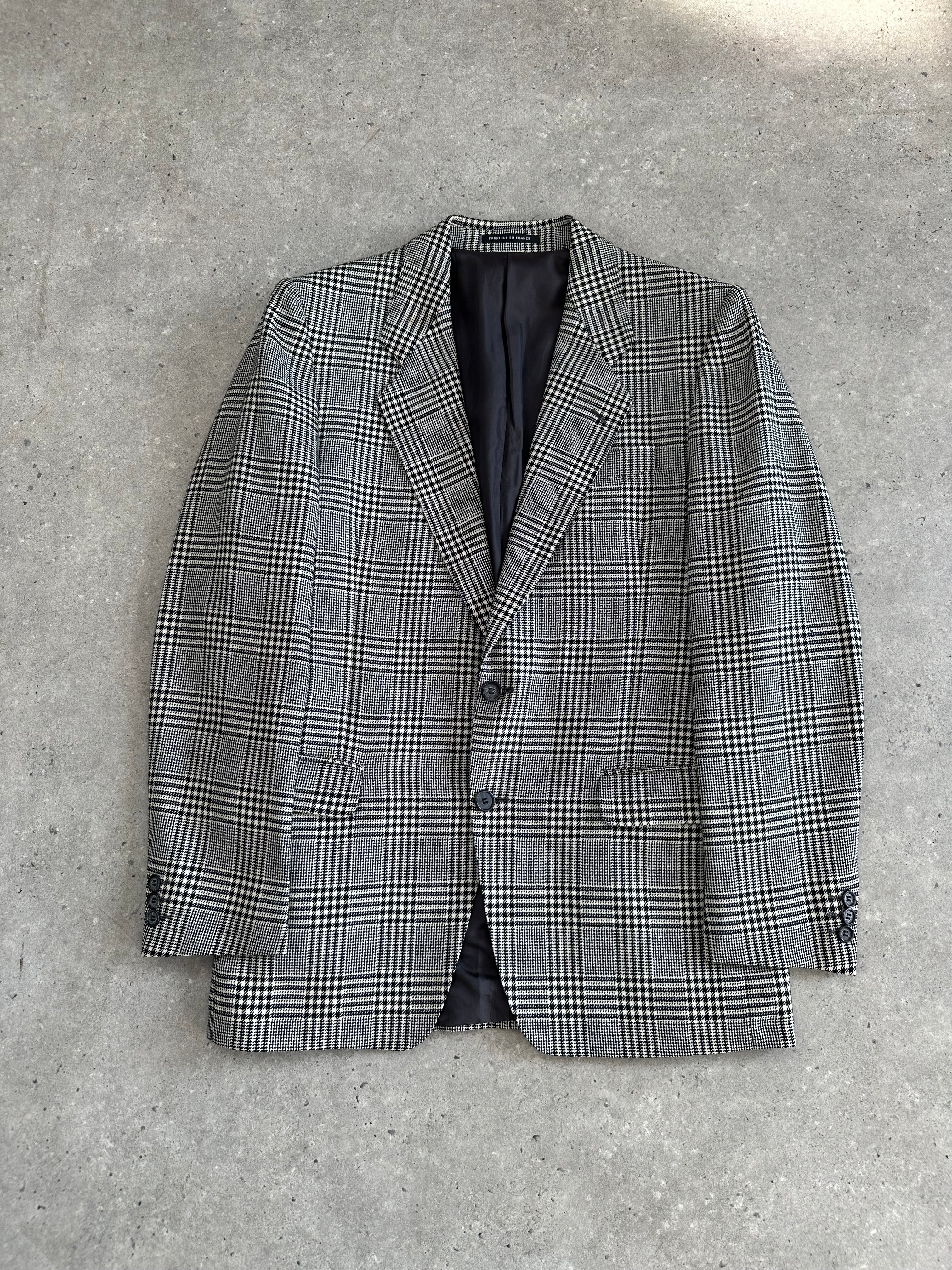 Yves Saint Laurent Pour Homme 1980s check wool blazer, single-breasted design, in size M, featuring classic tailored fit and pattern.