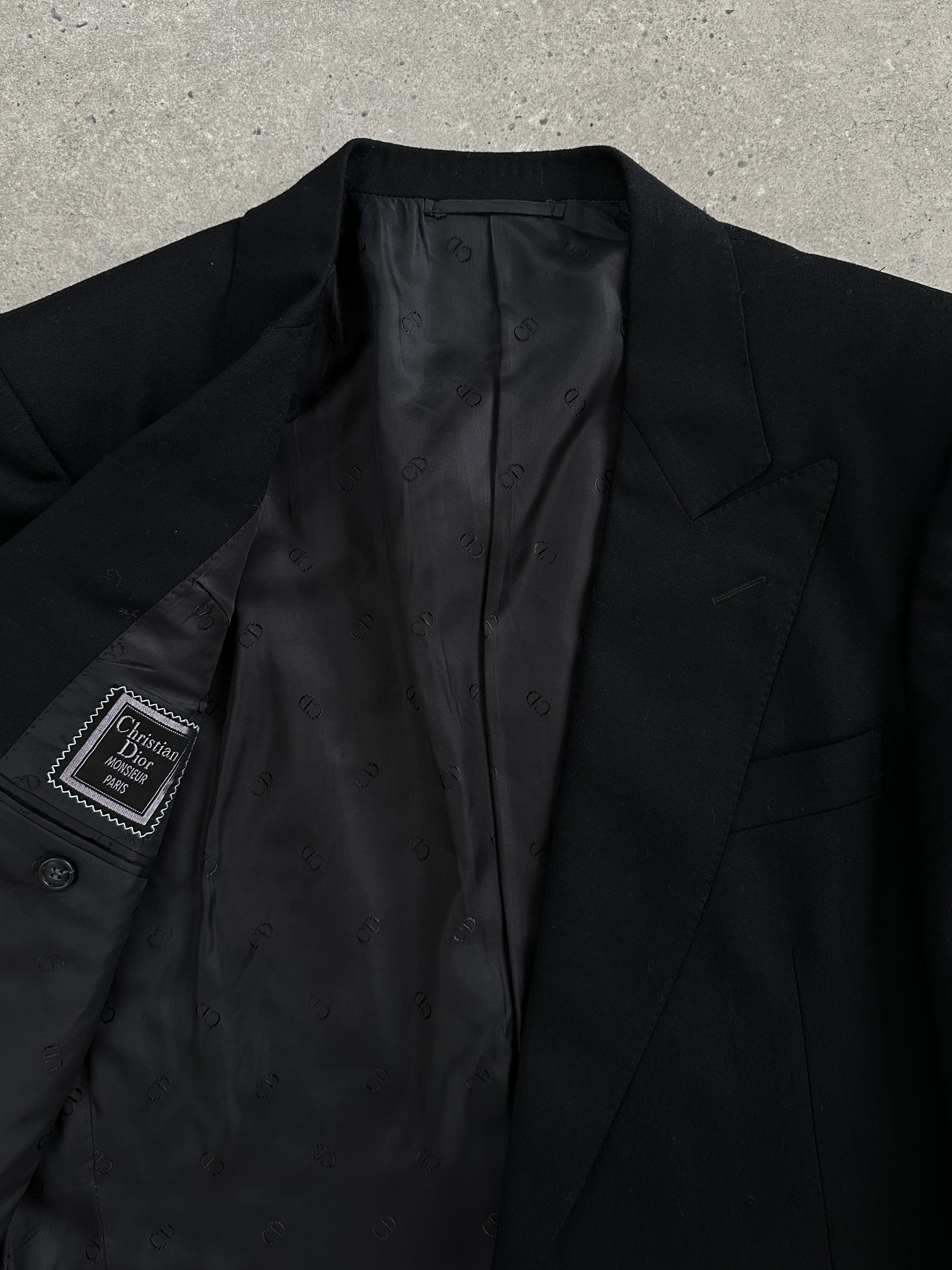 Christian Dior Monsieur 1990s brushed wool blazer with single button closure, size 40R/L, classic men's tailored blazer.