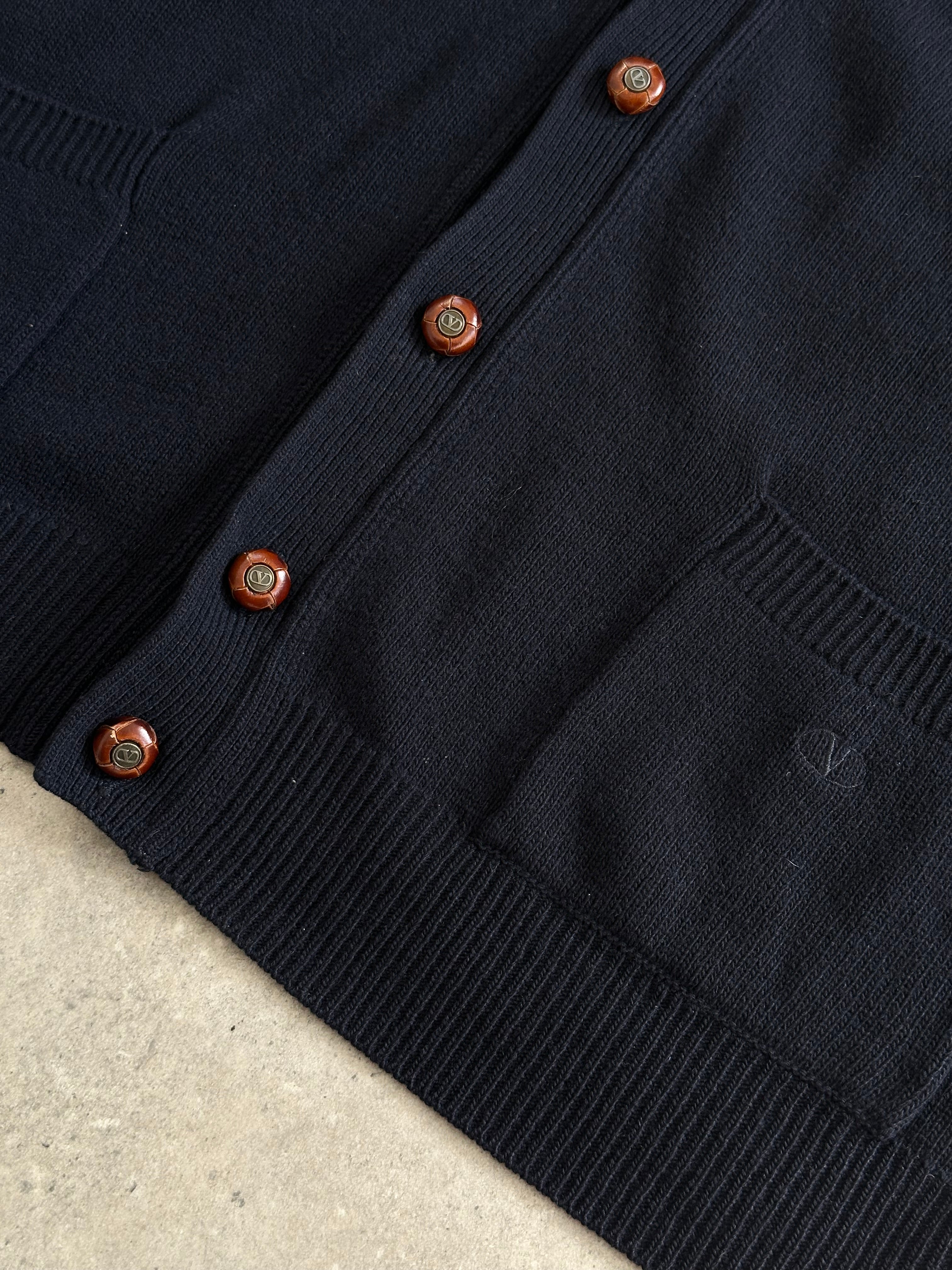 Valentino wool bespoke button logo knitted cardigan in XL, featuring a classic design with front buttons and brand logo detail.